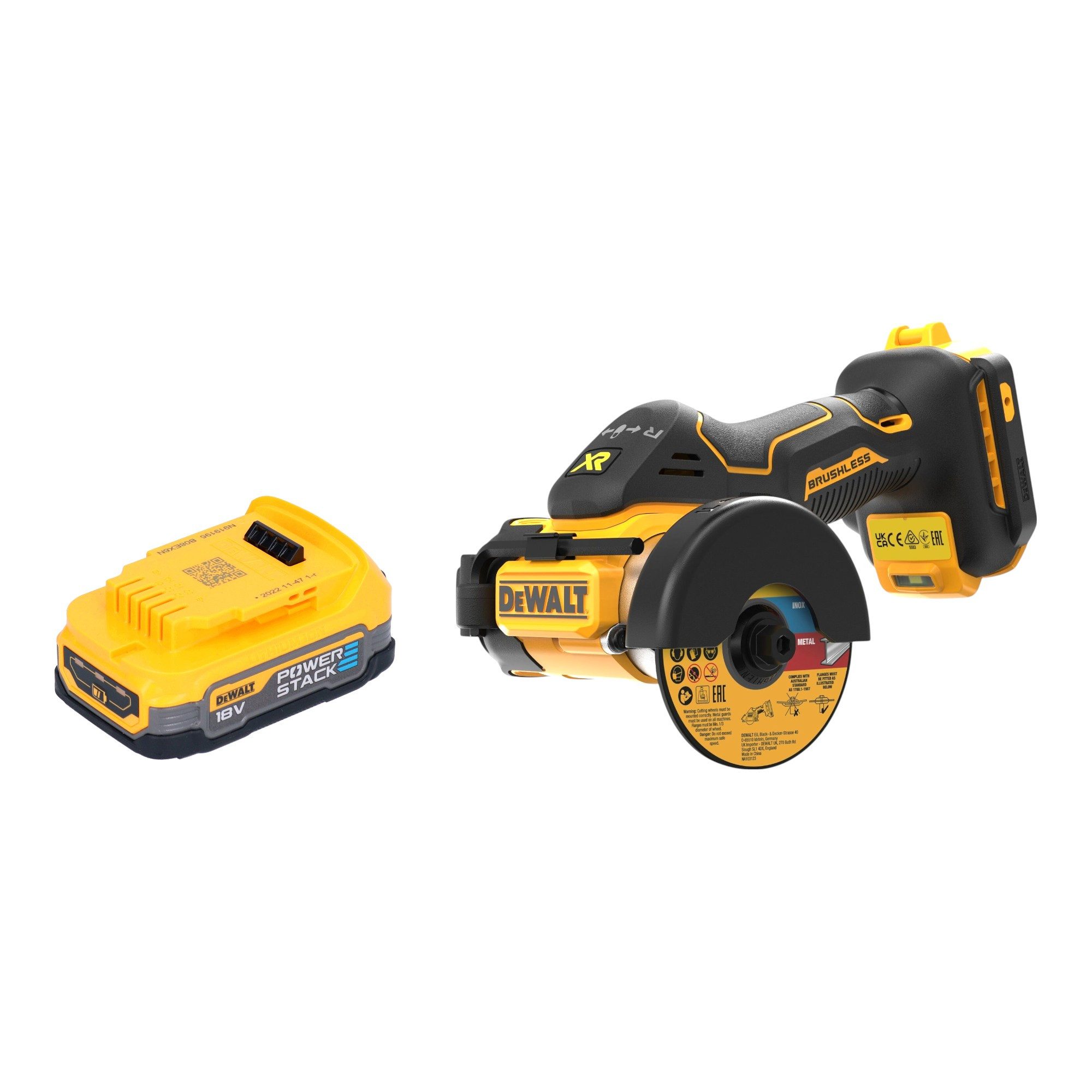 DeWalt Akku-Trennschleifer DCS 438 N 18 V 76 mm + 1x Powerstack Akku 1,7 Ah - ohne Ladegerät