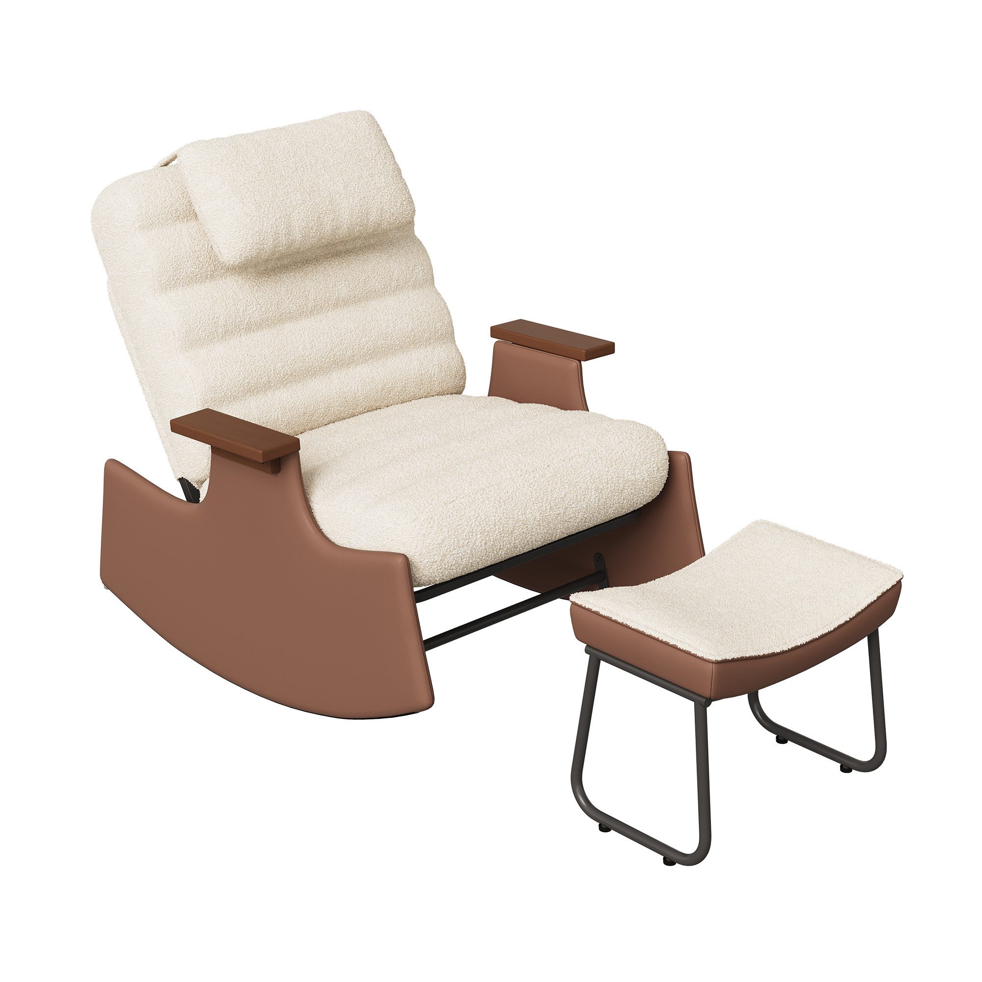 BELUPAI Schaukelstuhl Polster Schaukelsessel, (Set, 1 St), mit Hocker und 3-stufia verstellbare Rückenlehne,Teddystoff,Beige
