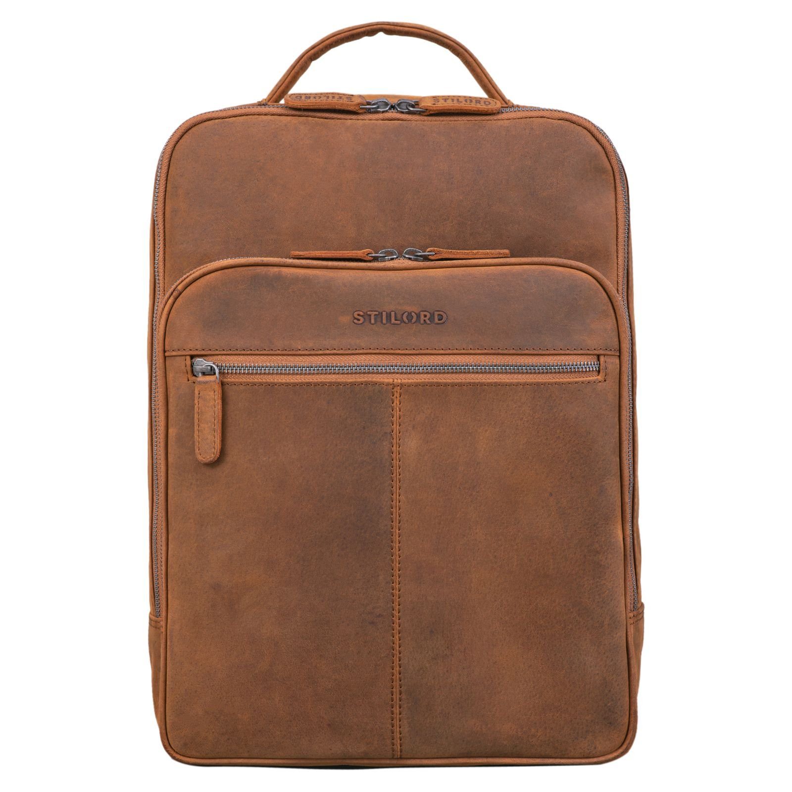 Lederrucksack Notebook-Rucksack dunkelbraun "Pietro" tan Groß - STILORD Business