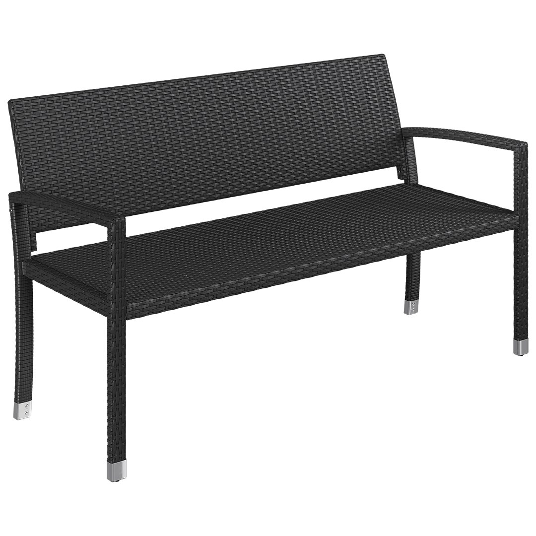 STEELSØN Gartenbank Mirador handgeflochtene Polyrattan Bank (3-Sitzer, schwarz), wetterfest & UV-beständig, ergonomische Outdoor-Bank, 150 cm Breite