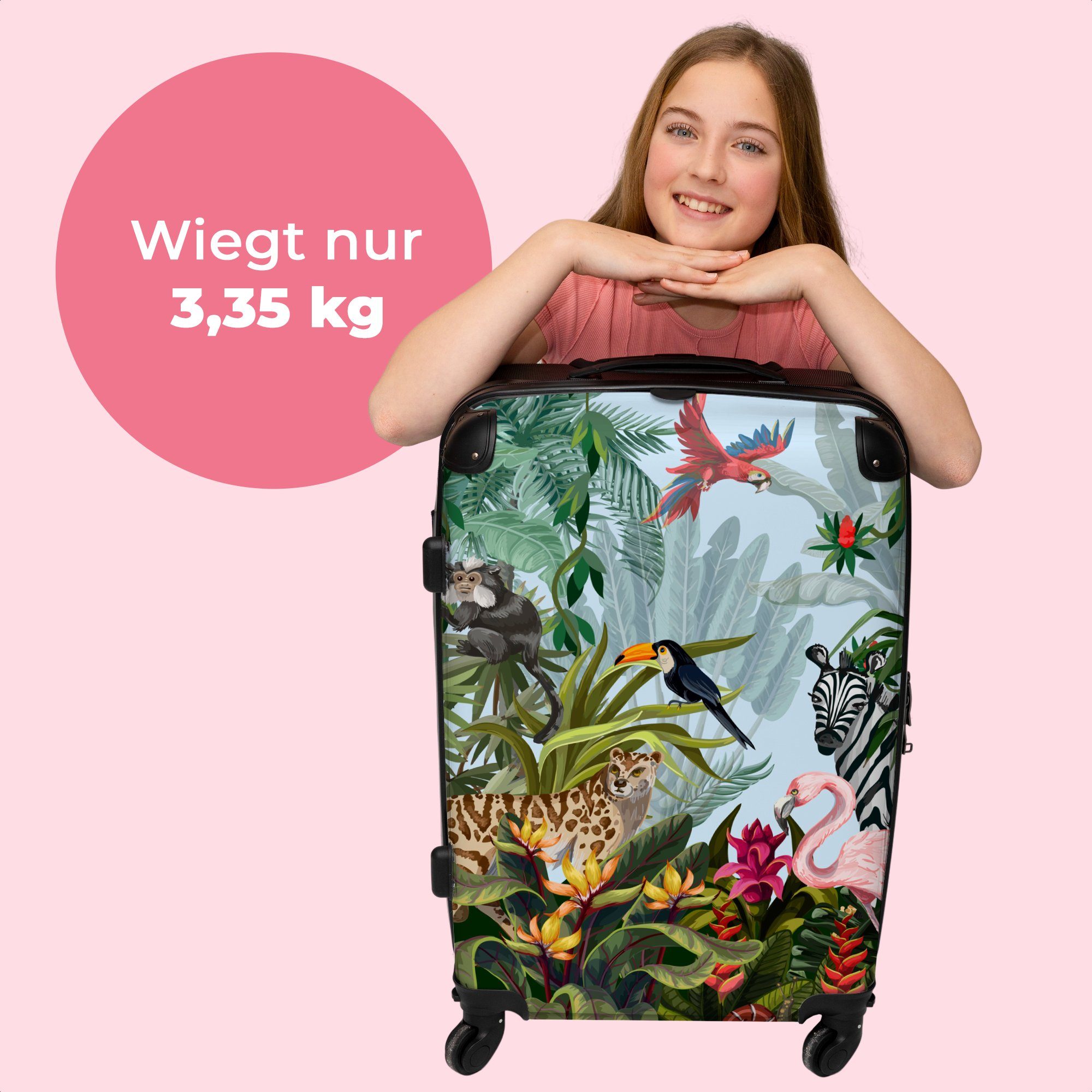 NoBoringSuitcases.com© Koffer 67x43x25cm Dschungel - 4 Kinder Natur -, Aufgabegepäck Jungen - 4 - Rollen Große Zebra - - Rollen, Reisekoffer Trolley - Rollkoffer mit Mädchen