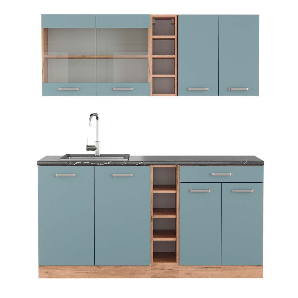 Vicco Küchenzeile R-Line, Blau-Grau/Goldkraft Eiche, 160 günstig online kaufen