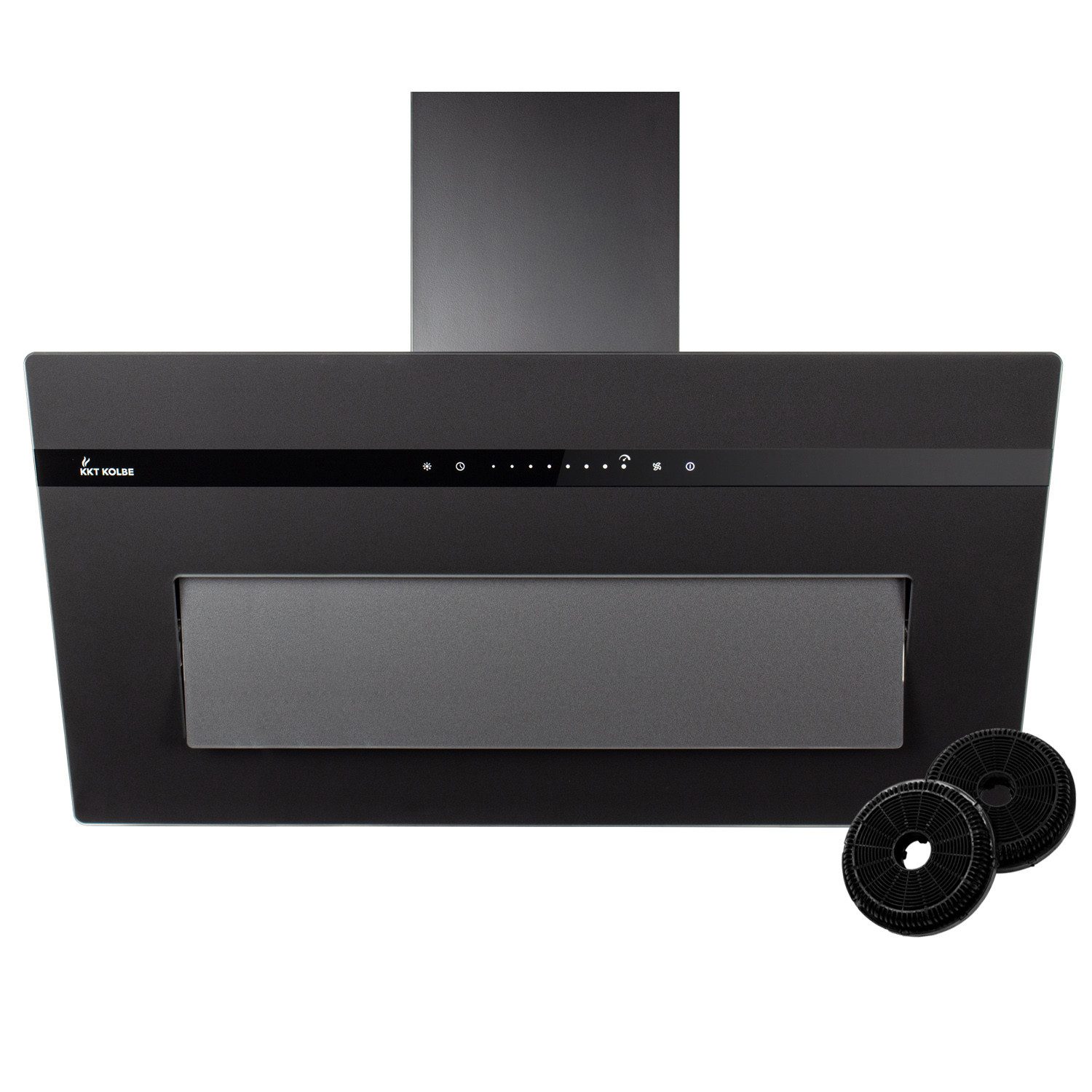 KKT KOLBE Wandhaube Dunstabzugshaube 90cm matt schwarz PLOOM9005S RGBW Ambientebeleuchtung Kopffrei / 90cm / Smarte WiFi-App / Schwarz / Glas / Schräghaube
