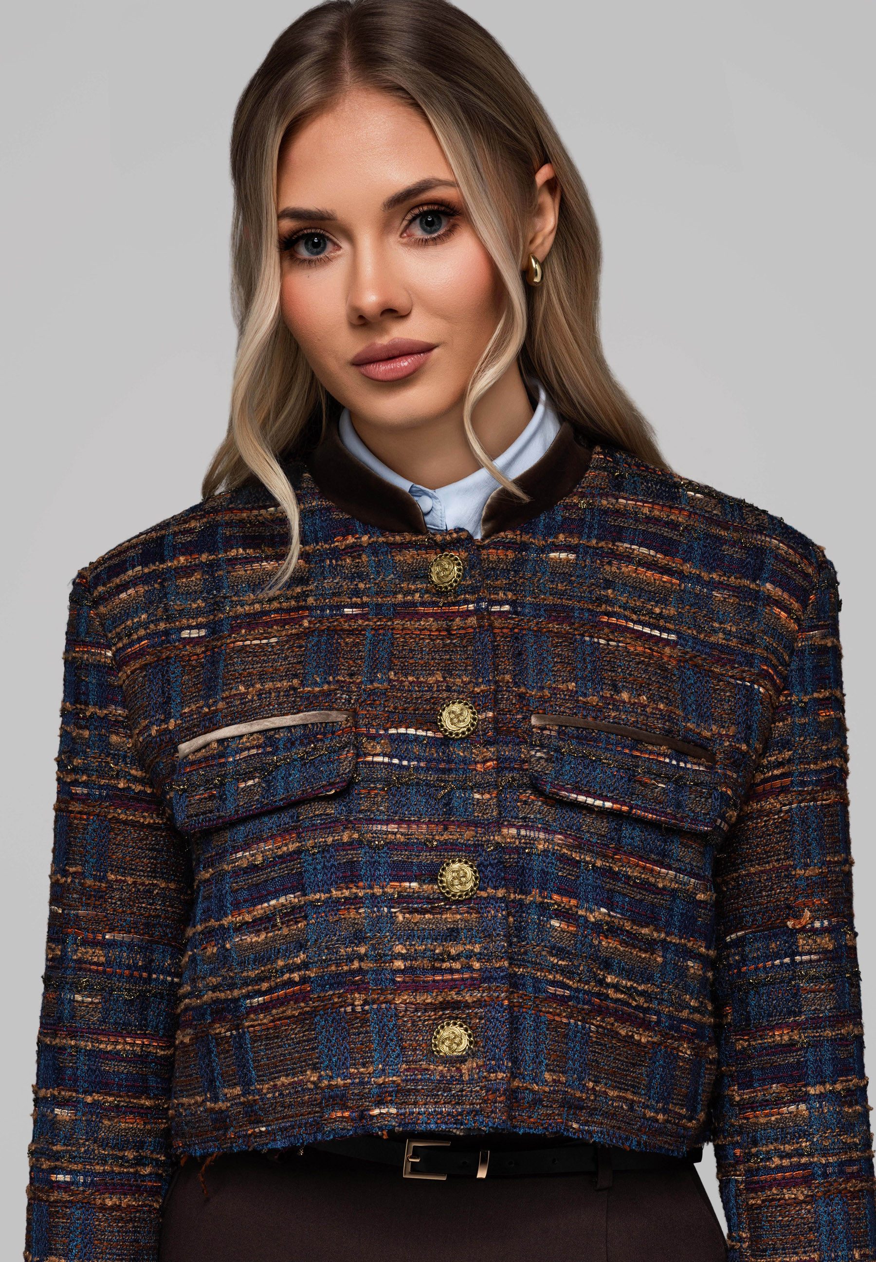 OMBRE Bouclèjacke Damenjacke aus Bouclé mit Goldknöpfen