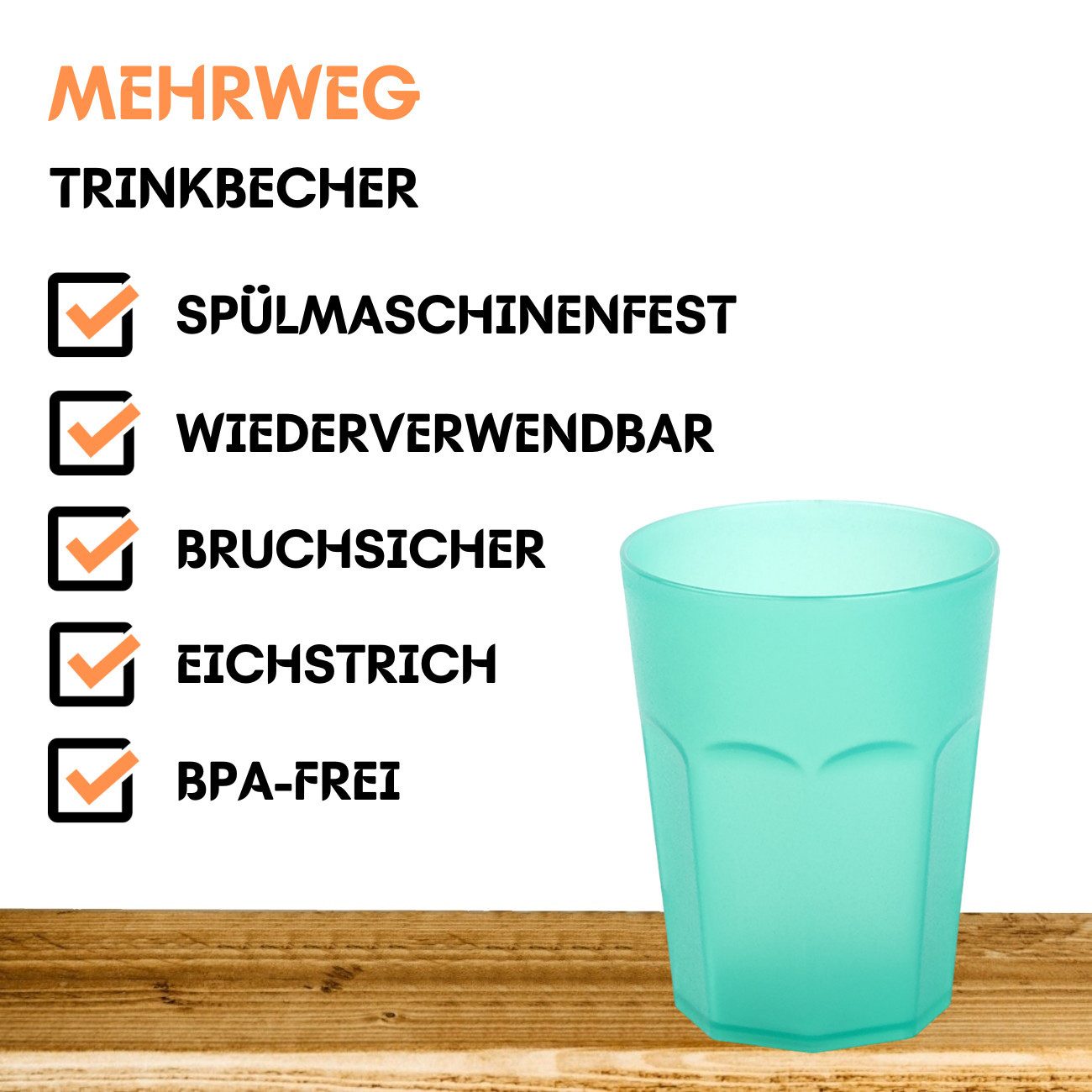 Engelland Becher Plastikbecher in modernen Neonfarben, Mehrweg, 1-tlg., Kunststoff, spülmaschinengeeignet, bruchfest, wiederverwendbar, 250 ml, 0,25 Liter