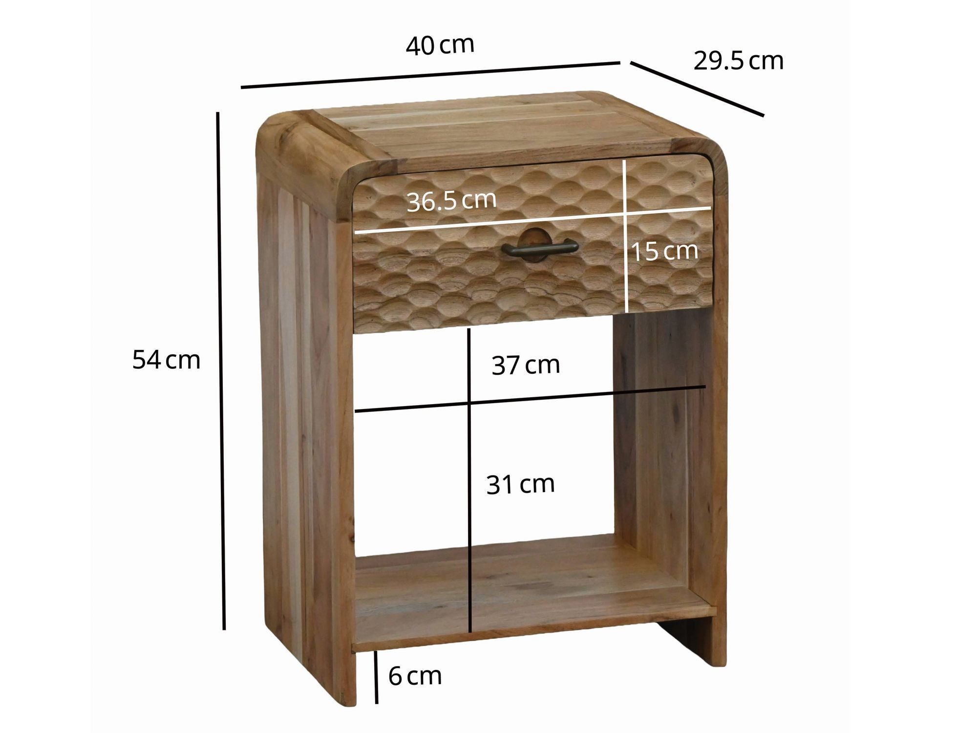 FineBuy Nachtkonsole Mango Massivholz 54cm Nachttisch Modern - Nachtkommode mit Schublade - Hohes Nachtkästchen Schlafzimmer mit Stauraum – Bild 3 von 5