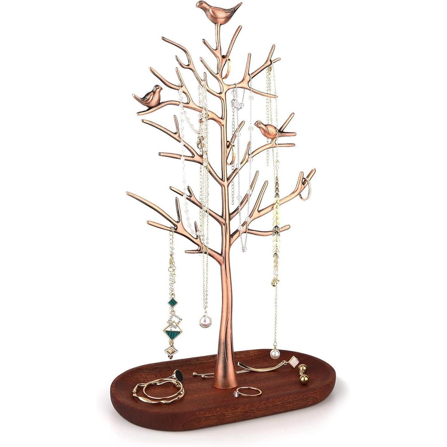 LuxusKollektion Schmuck Etagere Schmuckständer Zweig A Paletten aus Antikem Kupfer und Holz