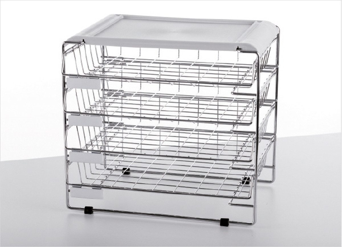 Briefablage Briefablage-Gestell 4 Körbe Querformat B4 chrom