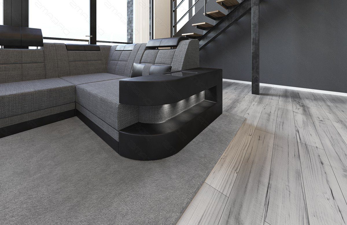 Sofa Dreams Wohnlandschaft Polster Stoffsofa Strukturstoff Couch Sofa, Form grau-schwarz H mit wahlweise U Wave Bettfunktion