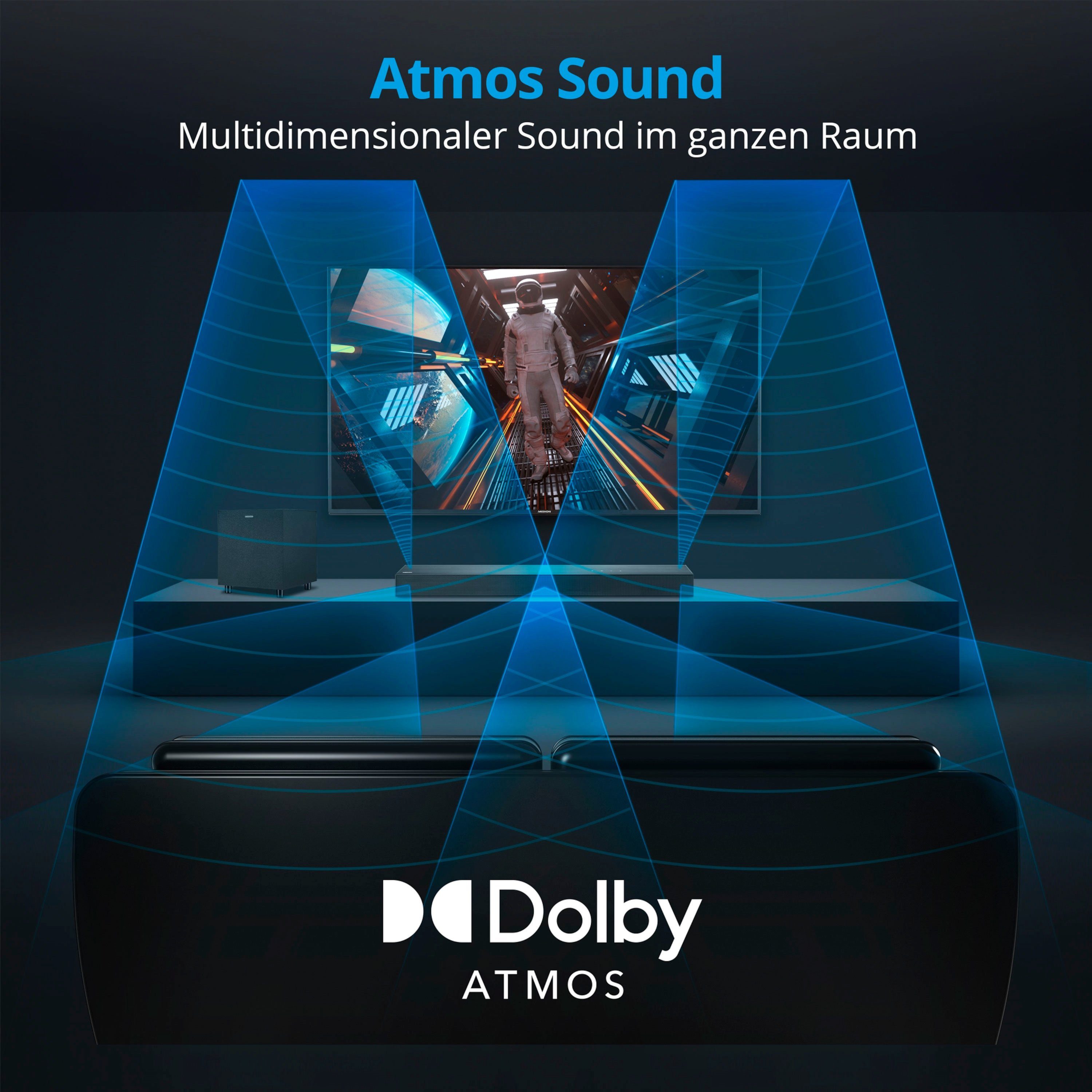 + Atmos® (MD44022) LIFE® W 3x20W 60 Medion® Soundbar, S61022 Soundbar Subwoofer Bluetooth®, Dolby