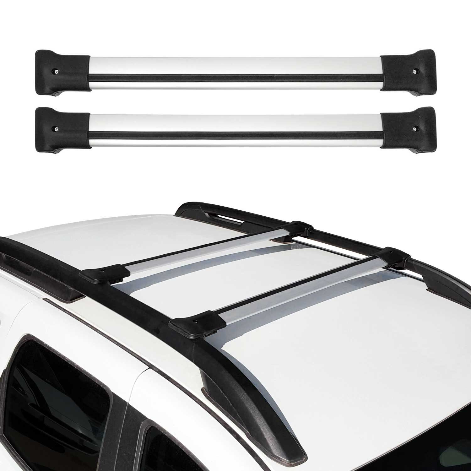 OMAC Dachträger Gepäckträger für Dacia Duster 2013-2018 Relingträger Aluminium Silber (2-St), Wasserbeständig,Abnehmbar,Multifunktional,Leichtgewichtig