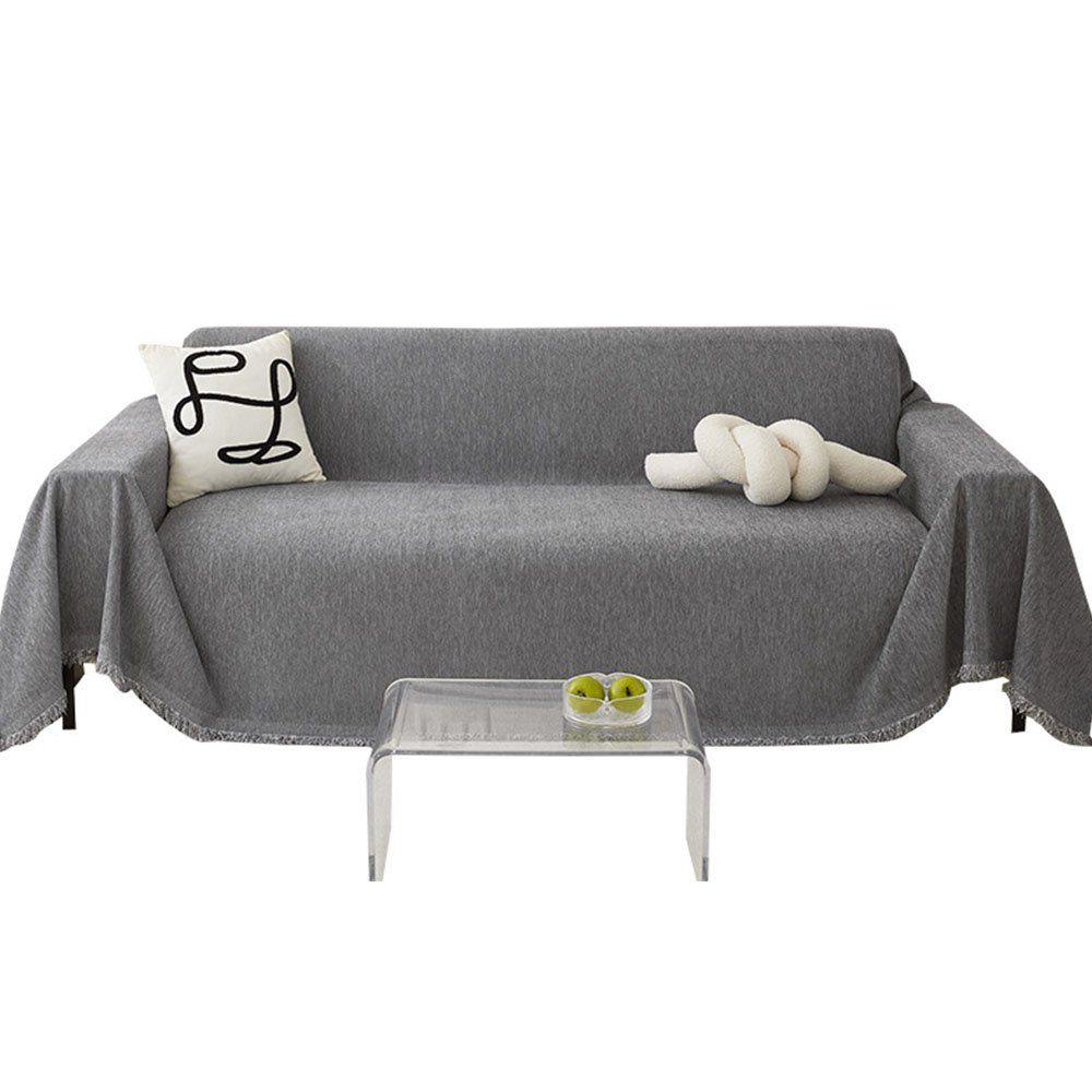Sofahusse Sofa überwurfdecke mit Quasten Schmutzabweisend dunkelgrau, FELIXLEO