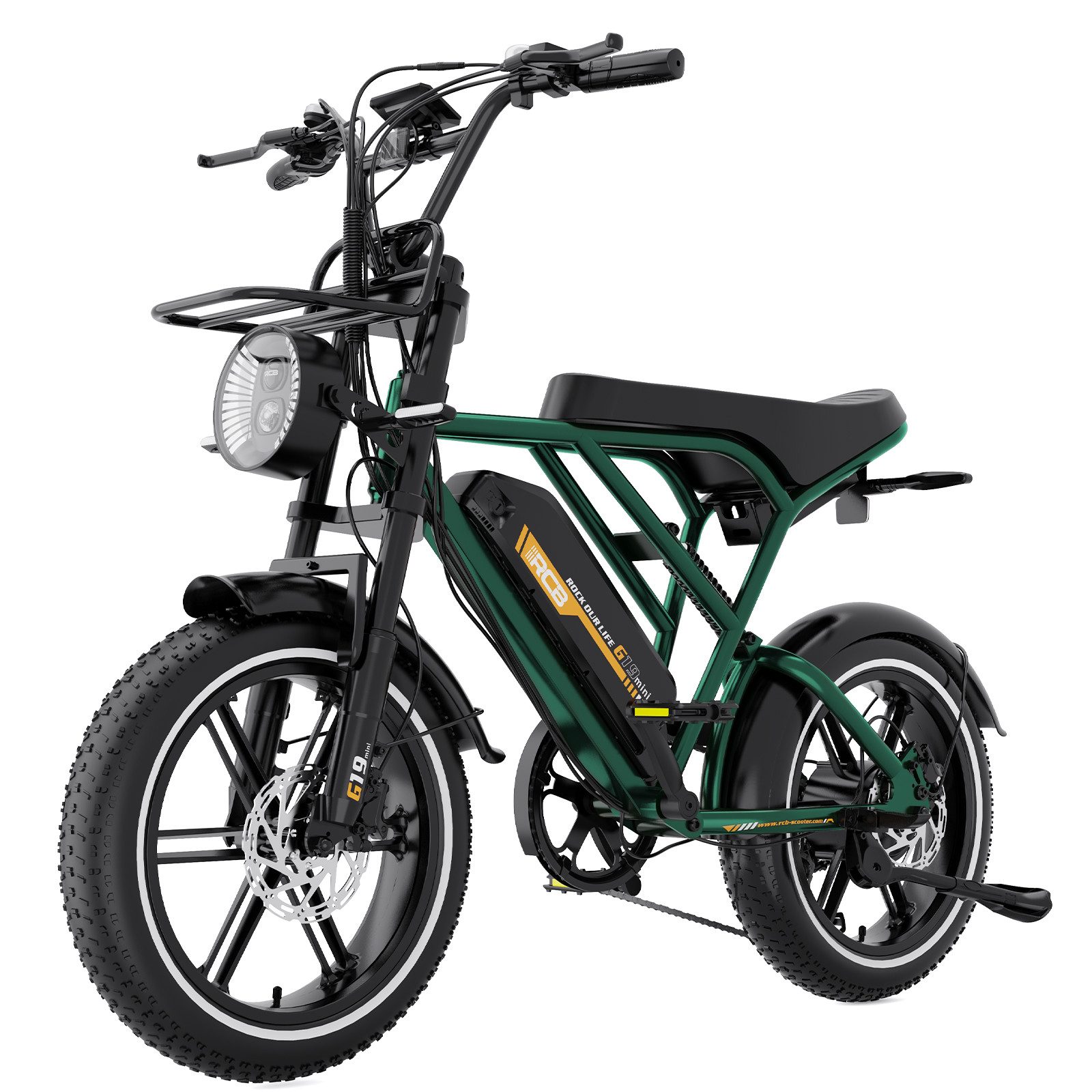 RCB E-Bike Pedelec G19 mini Elektrofahrrad,16x4,0Zoll,APP&NFC,Richweite 40-70 km,36V 13Ah, 7 Gang, Kettenschaltung, 250W Heckmotor, 468 Wh, (Beleuchtungsset, mit Akku-Ladegrät, mit Akku-Schlüssel, mit Werkzeug)