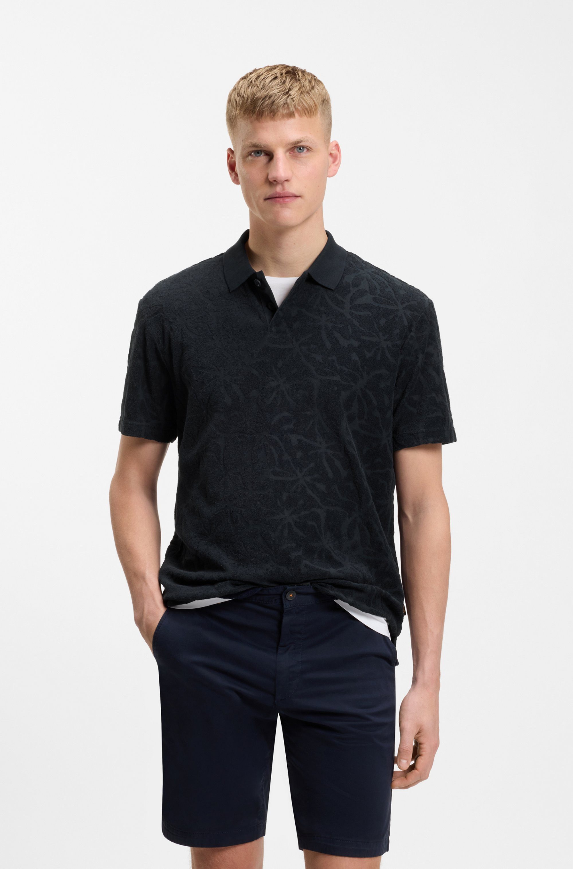 BOSS ORANGE Poloshirt florales Jacquardmuster, Baumwollfrottee, Relaxed Fit