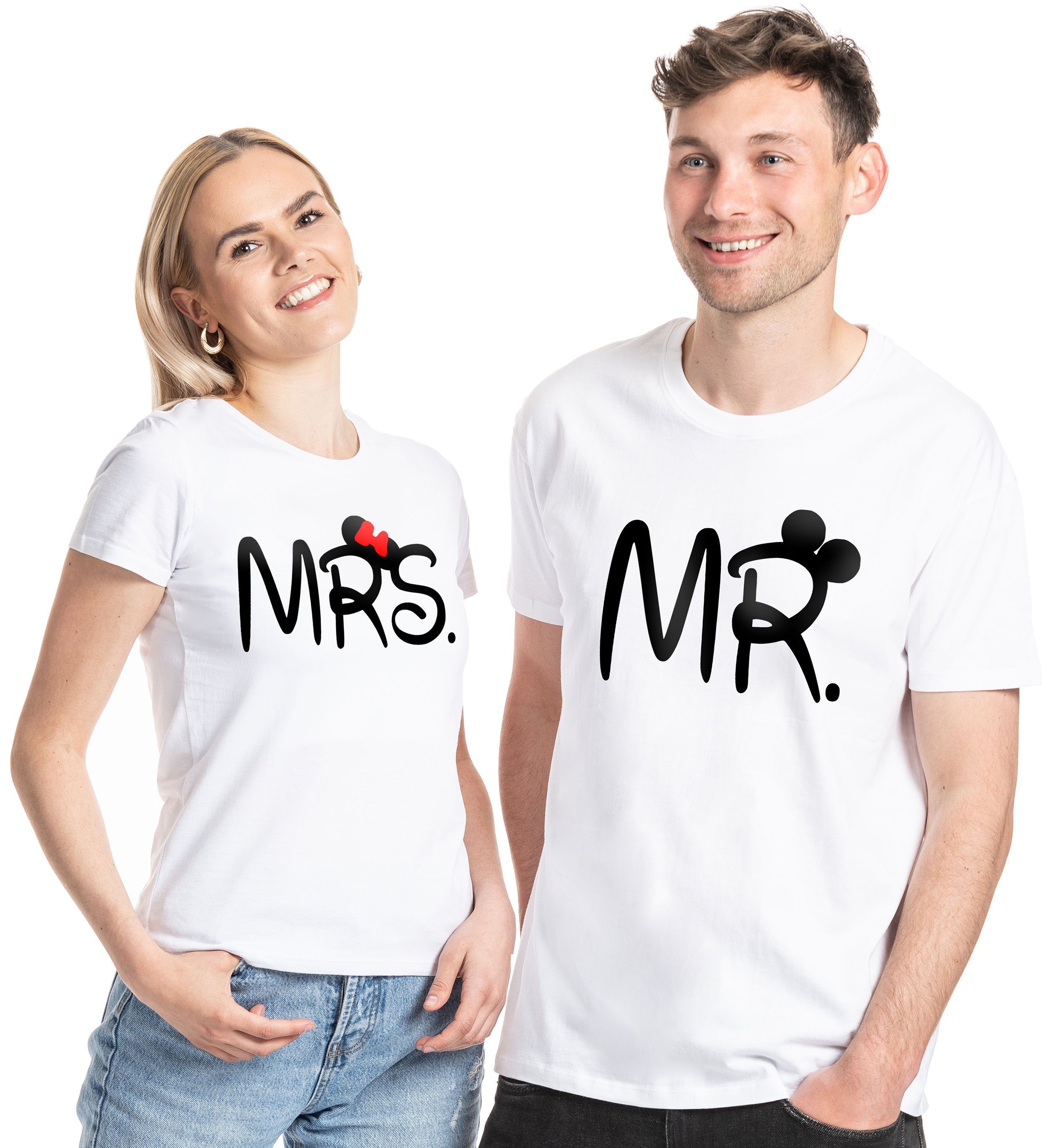 Couples Shop T-Shirt Mr. & Mrs. Mister Misses Partner Look T-Shirt (1-tlg) mit lustigen Print Herren / Weiß