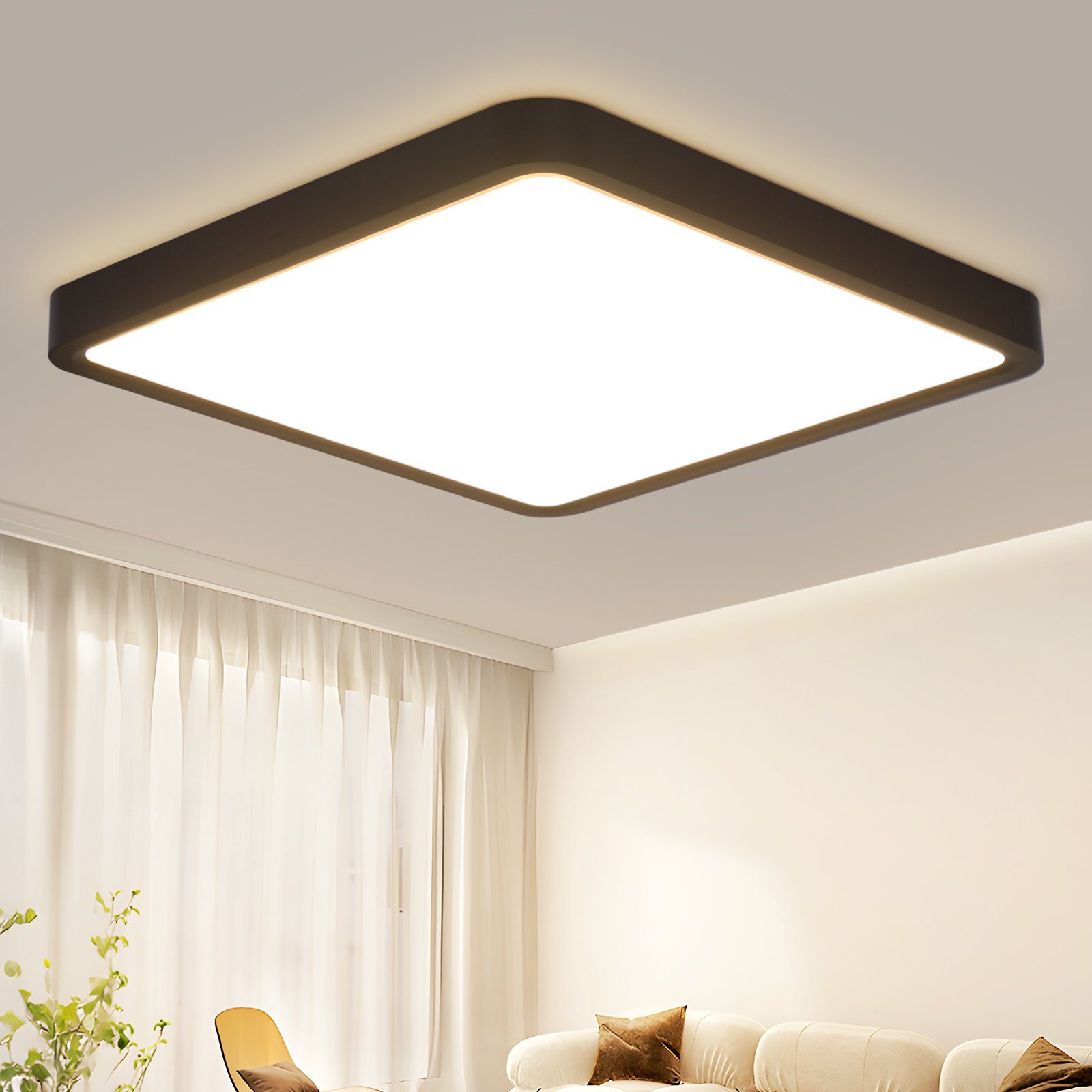 Nettlife LED Deckenleuchte Badezimmer Flach 23cm Deckenbeleuchtung IP44 23 W, Wasserdicht, LED fest integriert, Warmeweiß, für Schlafzimmer Kinderzimmer Flur Schwarz