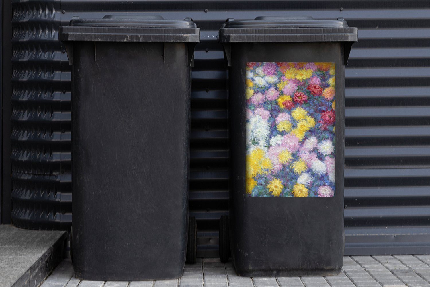 MuchoWow Monet - von Claude Wandsticker (1 Abfalbehälter Mülleimer-aufkleber, St), Mülltonne, Container, Sticker, Gemälde Chrysanthemen