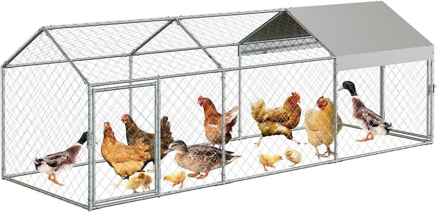 GarveeMore Freigehege Hühnerstall Außengehege Verzinkter Stahl Geflügelstall, für Geflügel Hühnerhaus Geflügelstall Voliere