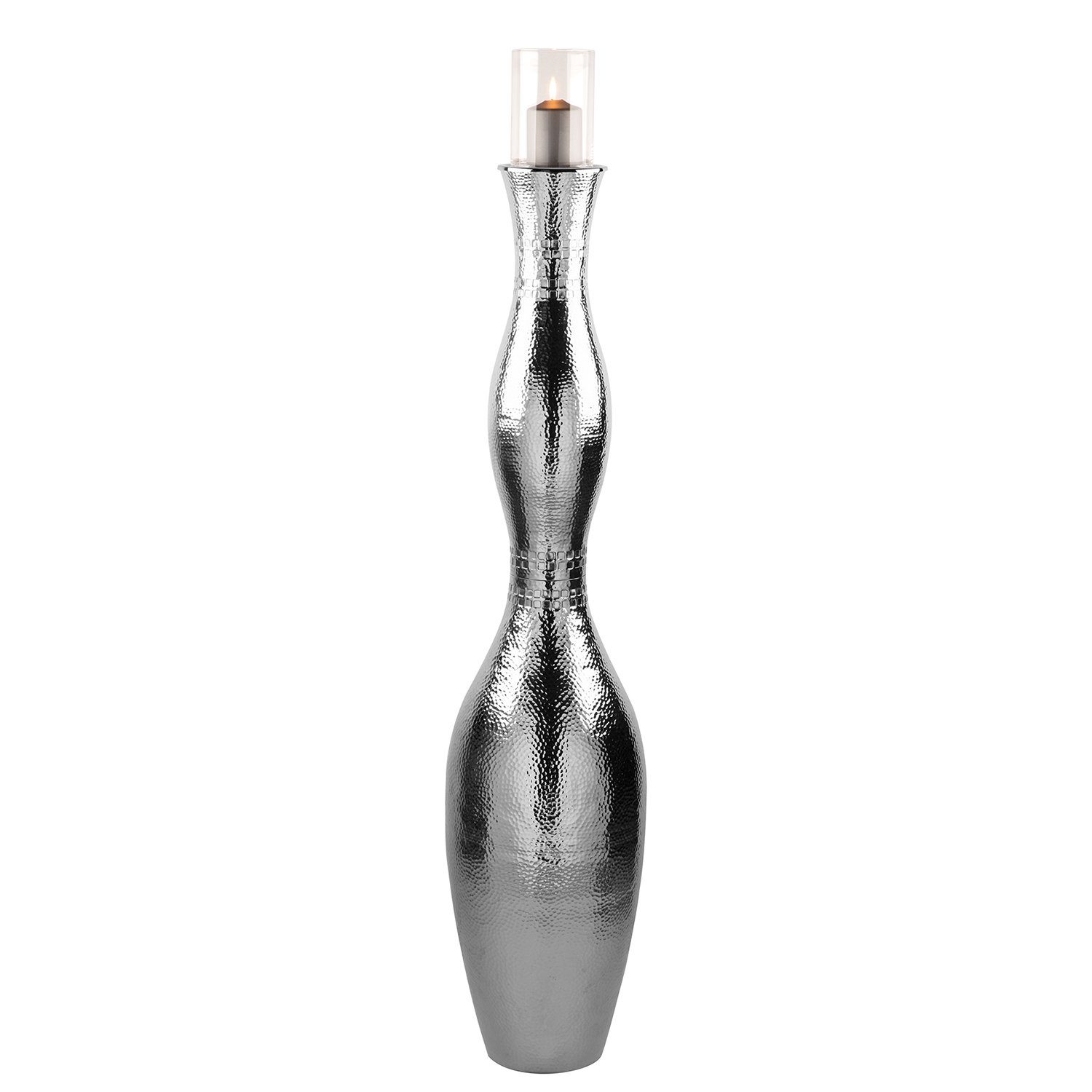 Aluminium/Edelstahl Kerzenleuchter CARUS gehämmerte silber Ø Fink - vernickelt poliert 30cm, x - - - Oberfläche Bodenleuchter H.135cm -