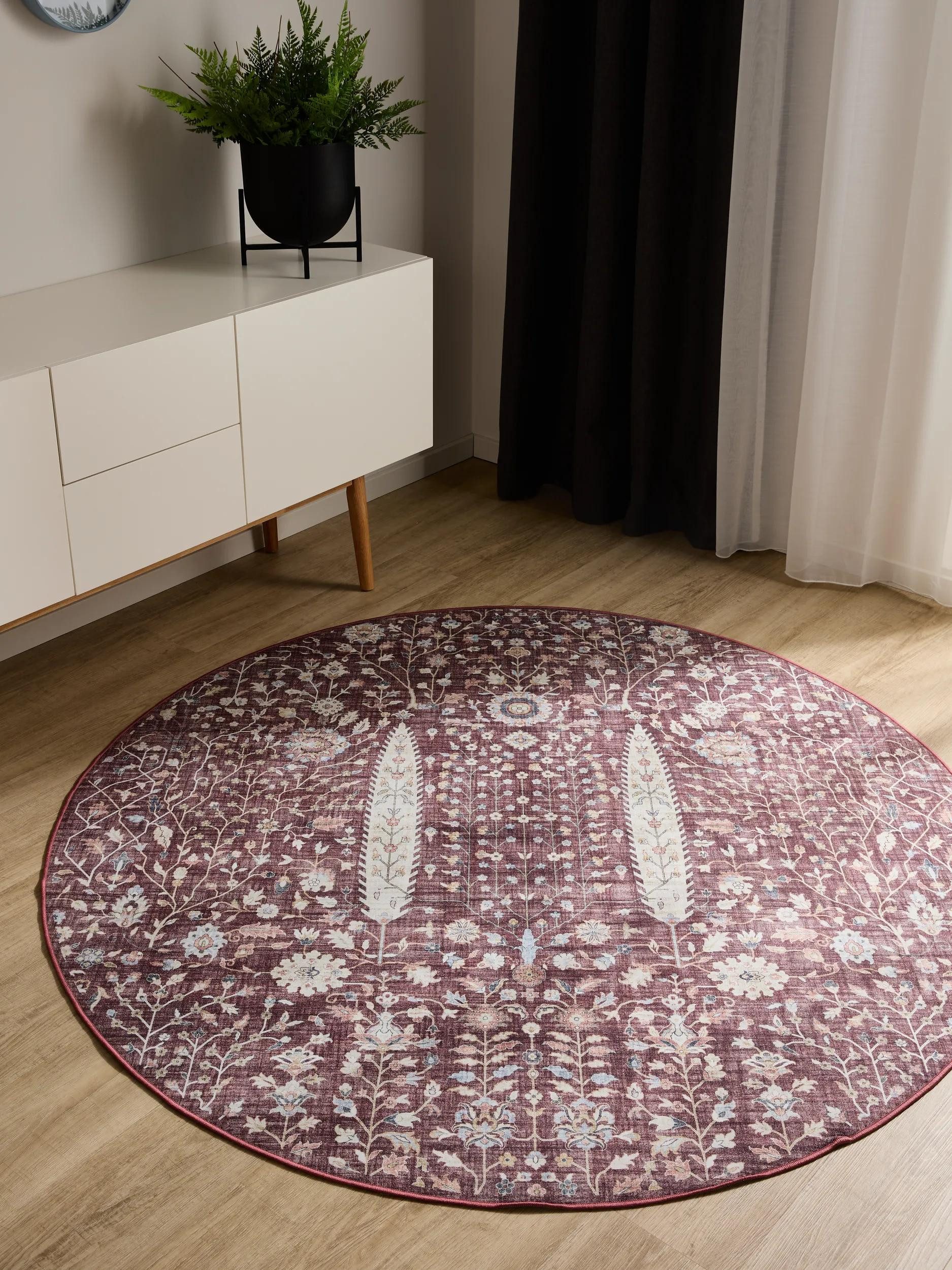 benuta Teppich George, rund, Höhe: 5 mm, Vintage-Look, Kurzflor, Teppich Wohnzimmer, Schlafzimmer, Waschbar