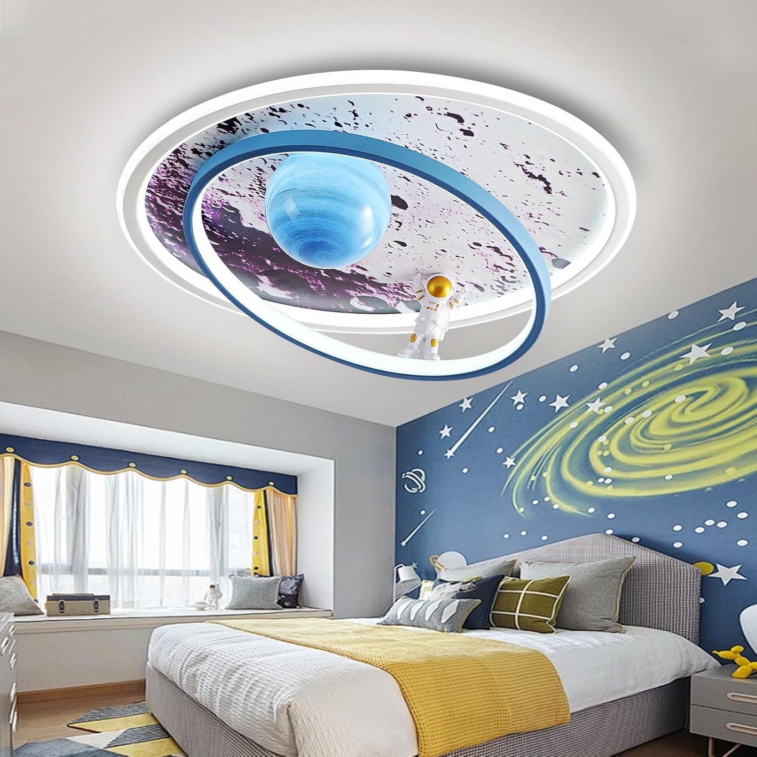 RRBEST Deckenleuchte LED Kinder Deckenlampe, Modernes Design Mond Astronaut Deckenleuchte, Dimmbar mit Fernbedienung Jungen und Mädchen Kinderzimmer Lampen