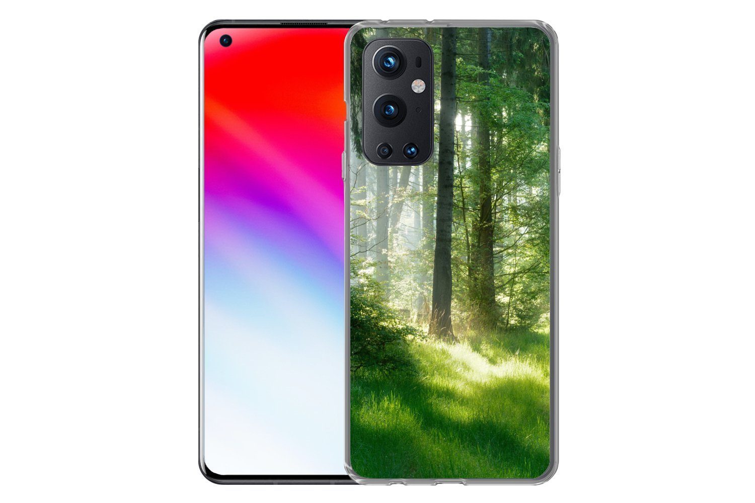 MuchoWow Handyhülle für OnePlus 9 Pro Natur - Bäume - Wald - Grün - Sonne - Gras - Pflanze, Phone Case, Silikon, Schutzhülle Dünn