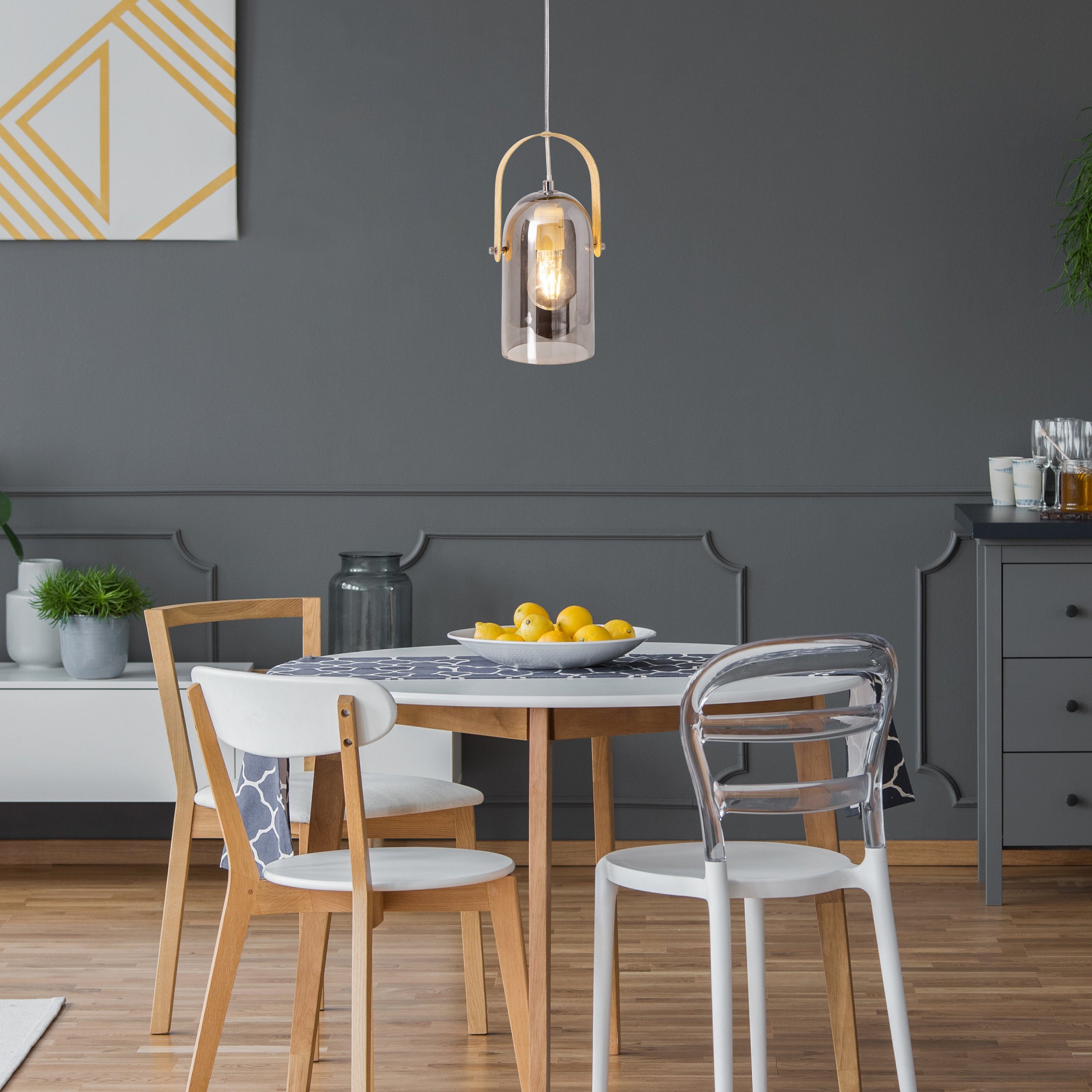 näve Pendelleuchte Vidrio, Leuchtmittel wechselbar, ohne Leuchtmittel, 1x E27 max. 40W,Glas Colour:smoke/silver, mirrored, natural, chrome