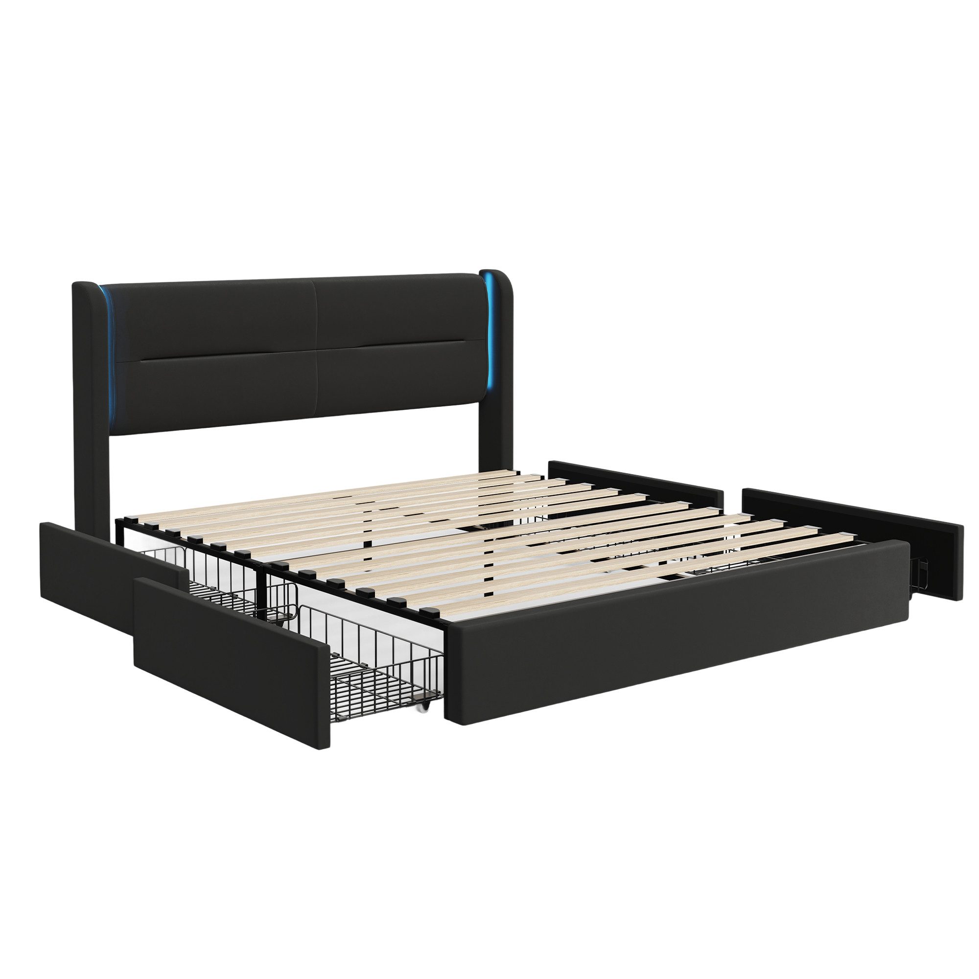 LVHOM Stauraumbett 140x200/160x200cm, LED-Samt-Bett mit 4 günstig online kaufen