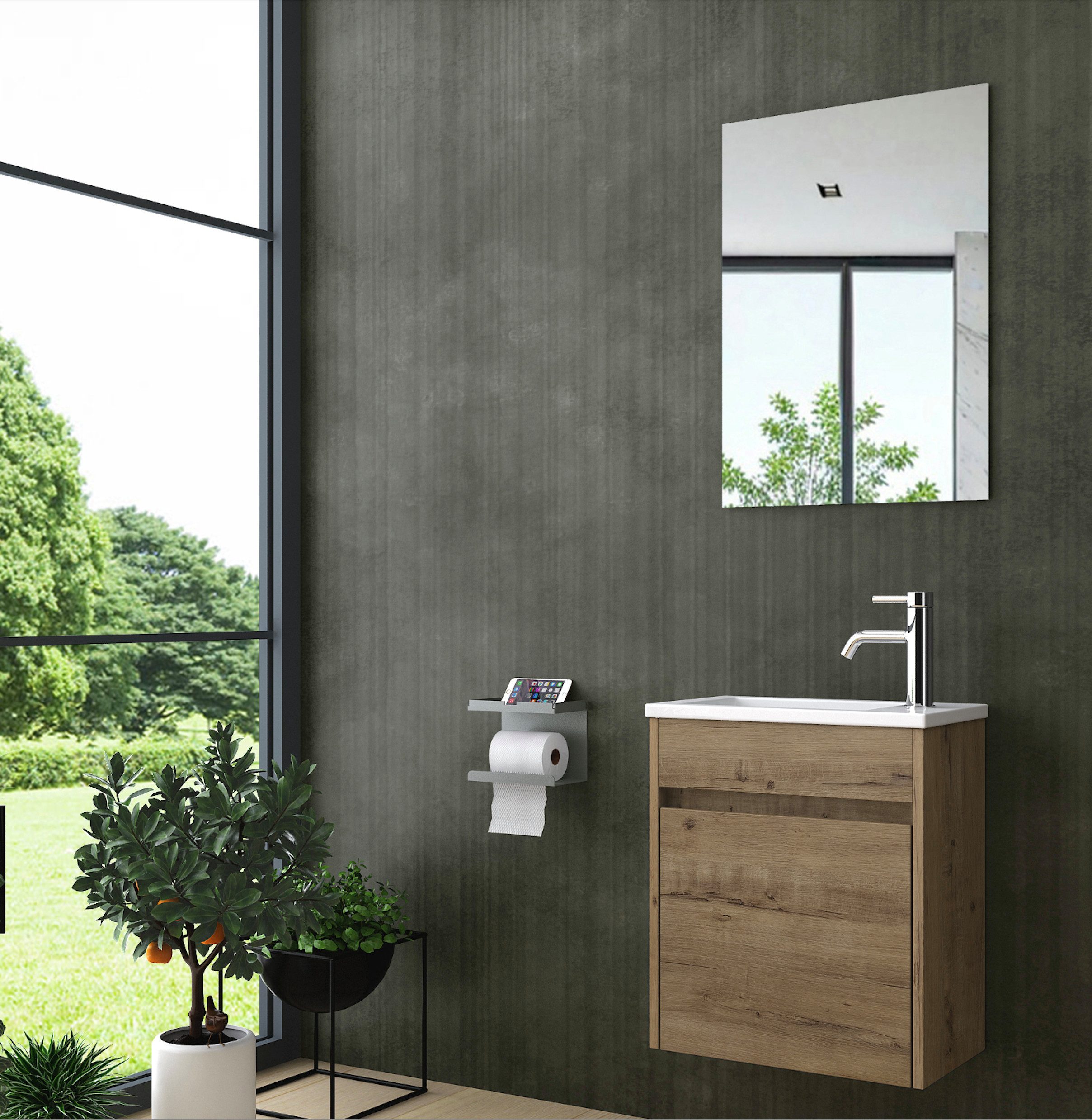 Homeline Badmöbel-Set Zamora Badmöbel-Set Badmöbel set Eiche Badezimmer Möbel Set 46 cm, (Badezimmer, 3-St., Badmöbel Set)