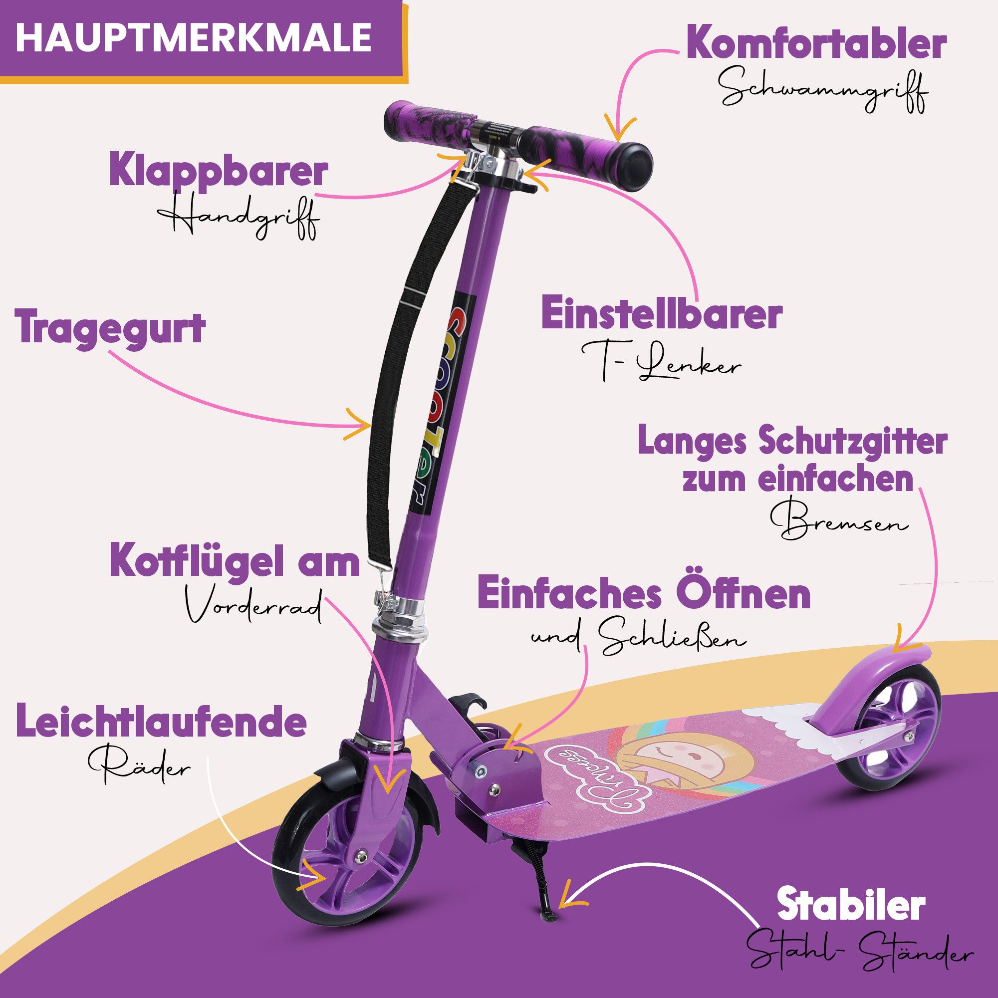 Habib Gruppe Scooter Kinderroller Cityroller für Jugendliche, Faltbar & bis 50kg belastbar