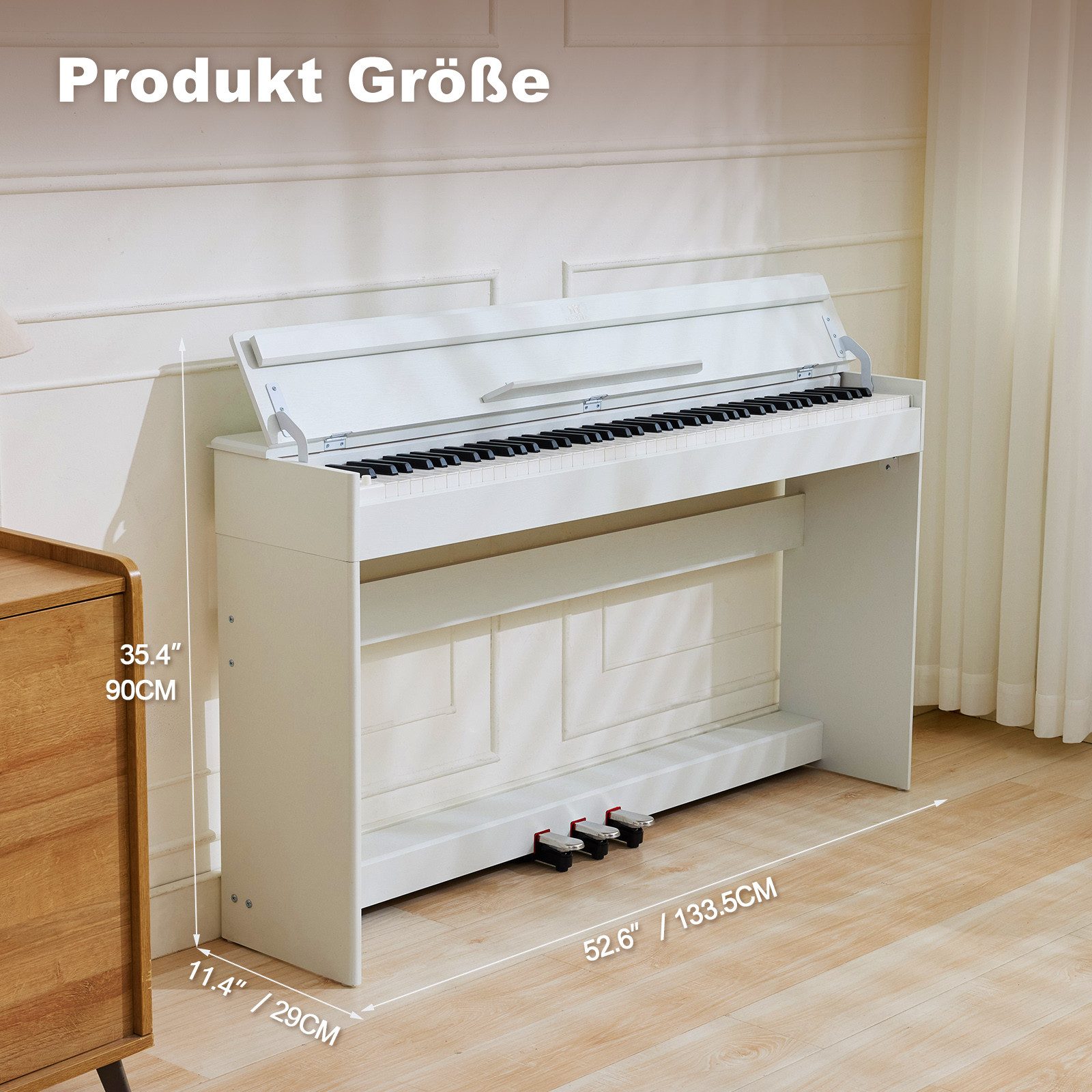 MUSTAR Digitalpiano mit Bluetooth, 3 Pedalen & Stereolautsprechern, 88 Tasten (1-St), Aufzeichnung, Halb-offene Abdeckung, Halbgewichtete Tasten