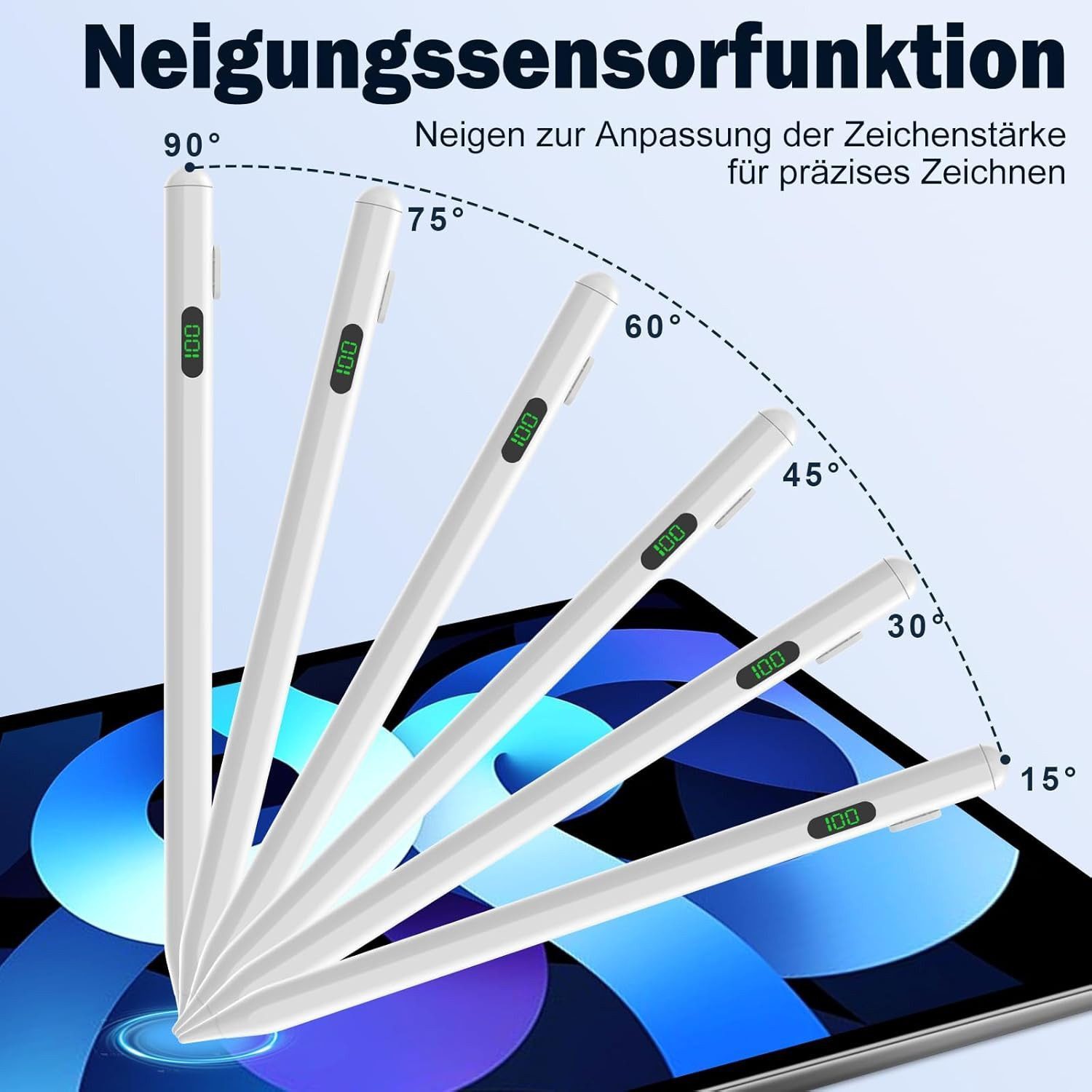 Fyrove Eingabestift Stylus Stift für iPad Apple 2018-2025 mit USB-C Schnellladeleistung (Palm Rejection und Neigungssensitivität für iPad Pro 13"/12,9"/11"/i-Pad 10/9/8/7/6. Gen/i-Pad Mini 6/5,/i-Pad Air 5/4/3. Gen)