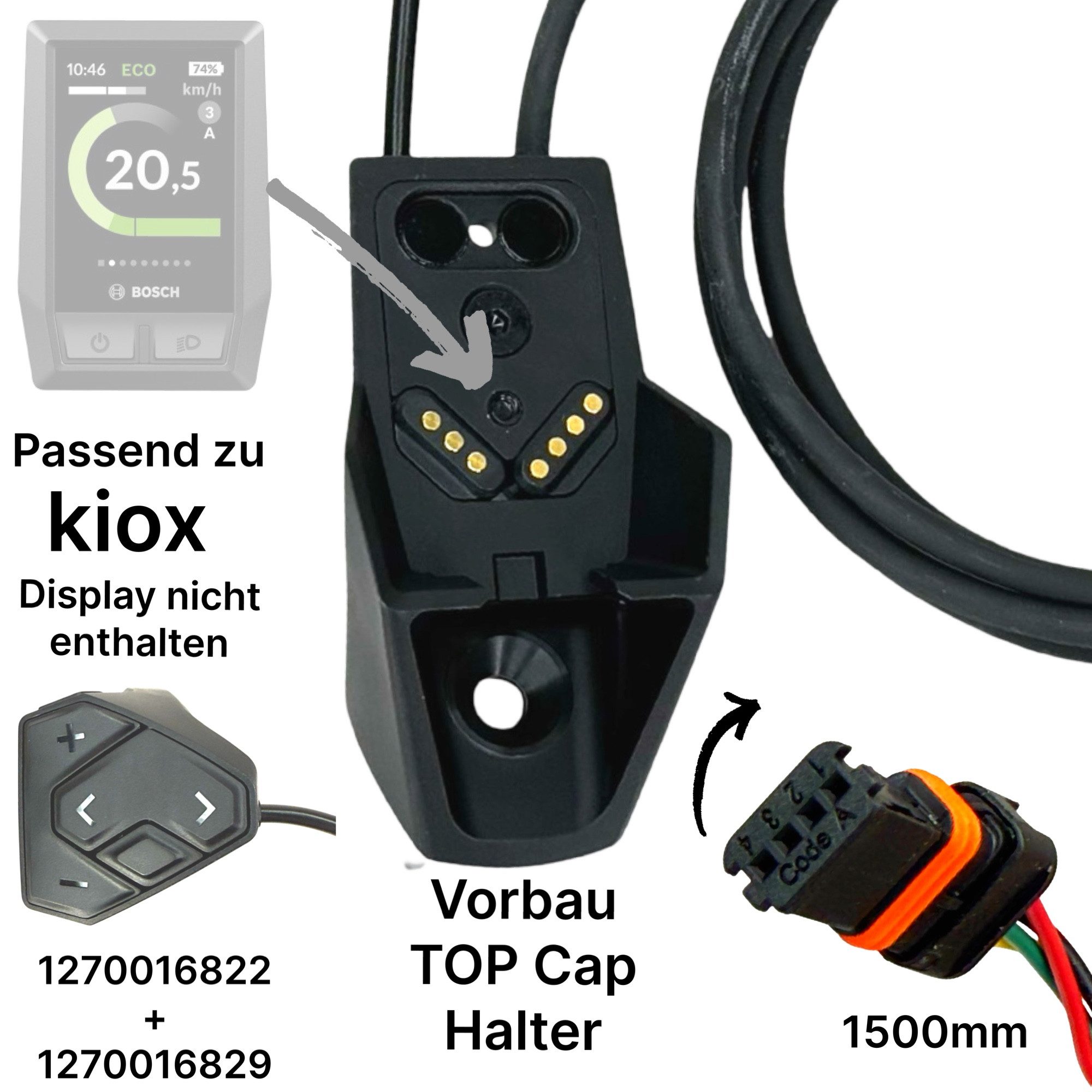 BOSCH Fahrradkurbel Bosch KIOX Displayhalter +,E-Bike Bedienheinheit Daumen Taster 1500mm