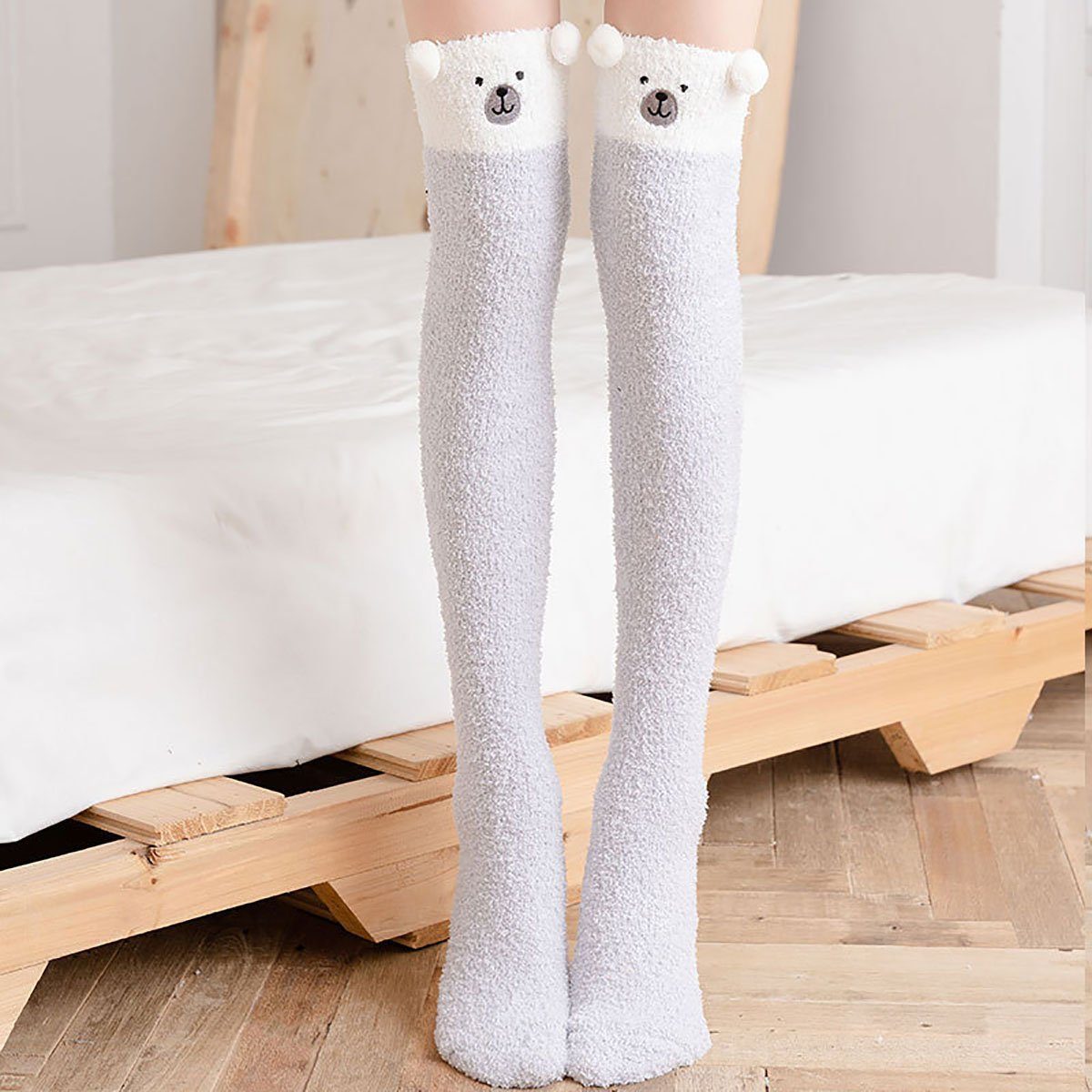 Fleece CTGtree Strümpfe Socken Oberschenkelhohe Damen 4Paar (1-Paar) Socken