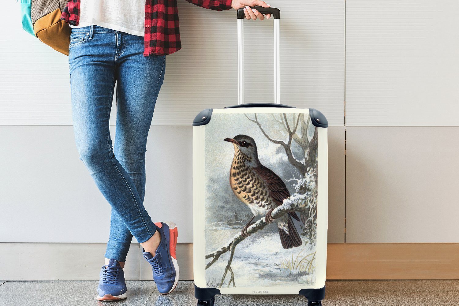 Trolley, Handgepäck Antiker Handgepäckkoffer Reisetasche rollen, mit Vogeldruck MuchoWow für 4 Reisekoffer Rollen, Ferien, Kitz,