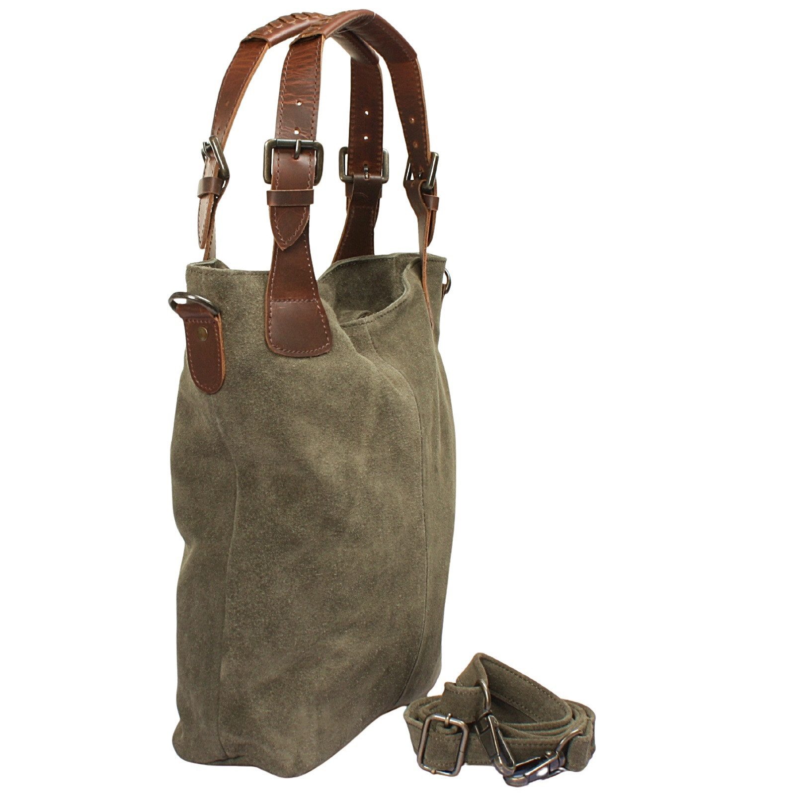 LECONI Schultertasche Henkeltasche Damentasche Handtasche für Damen Leder Shopper LE0054-VL, weiches Wildleder - geflochtene Henkel - verstellbarer Tragegurt – Bild 4 von 5