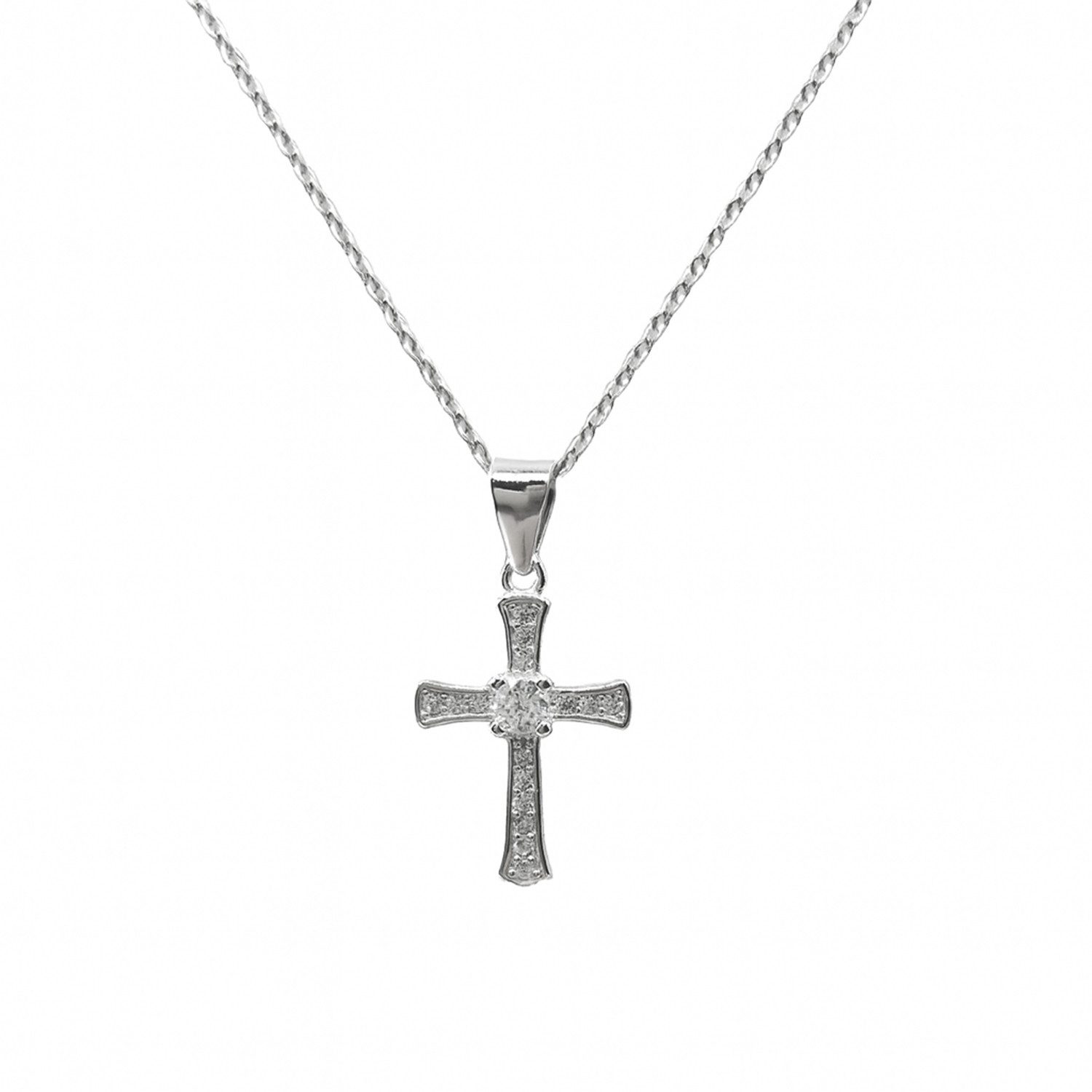 Kreuzkette Kette „Hera“ – 925 Silber rhodiniert, Kreuzanhänger