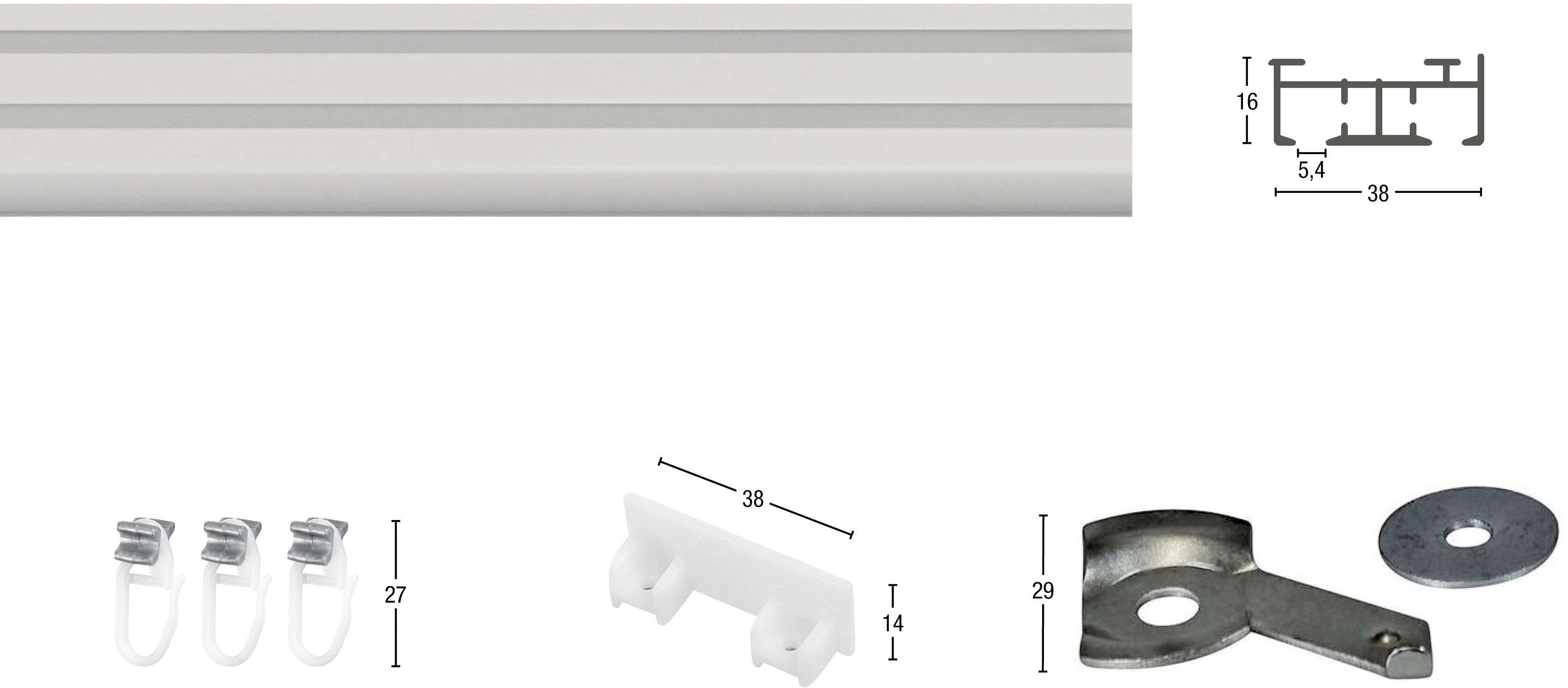 GARESA Gardinenschiene Flächenvorhangschiene SMART, 2-läufig, Wunschmaßlänge, mit Bohren, verschraubt, Aluminium, Kunststoff, Aluminiumschiene für Vorhänge mit Gleiter, verlängerbar, Decke