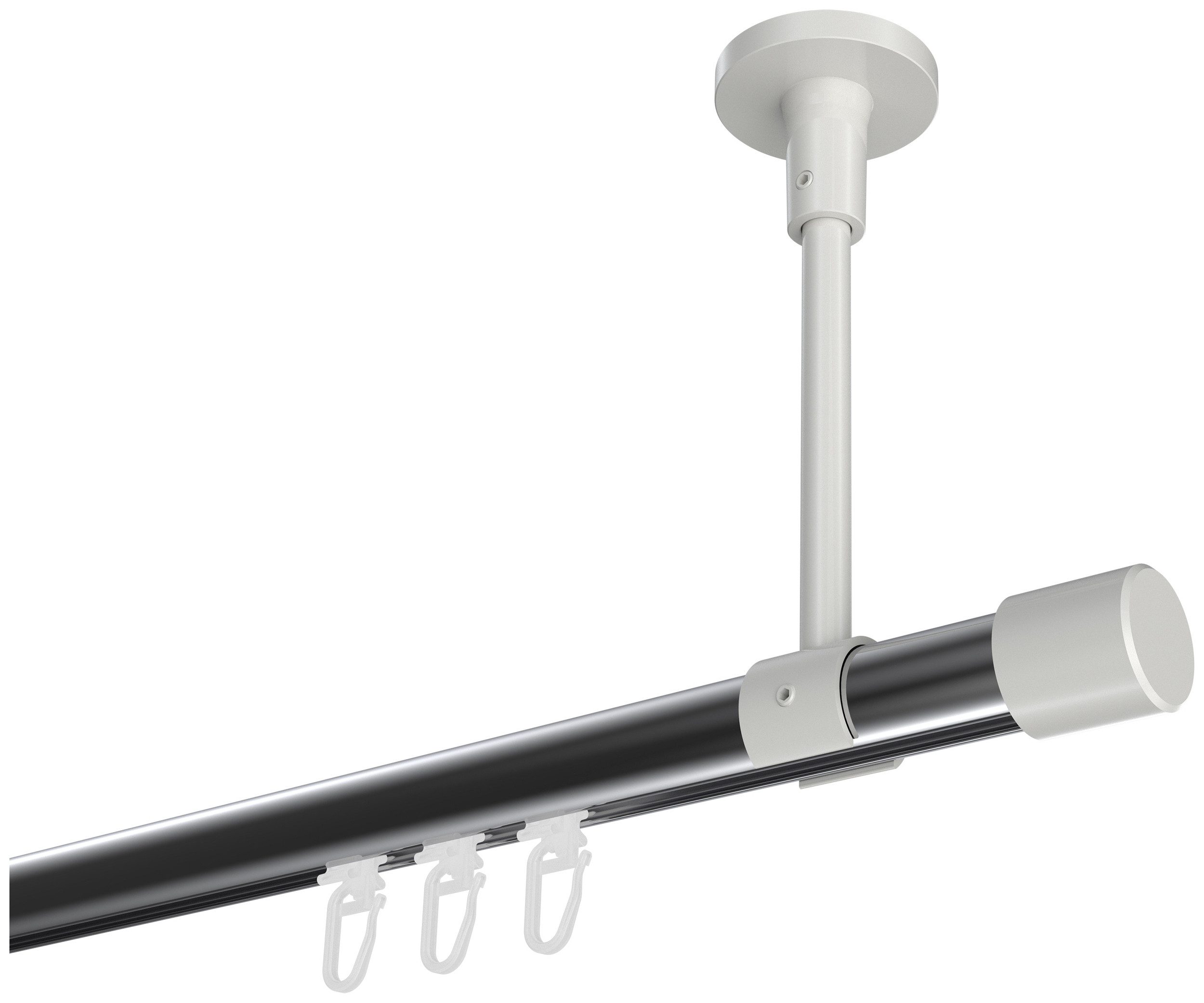 INTERDECO Innenlaufschiene Sonette Santo, Ø 20 mm, 1-läufig, Fixmaß, kürzbar, Deckenmontage, Aluminium, Chrom / Weiß / Bicolor