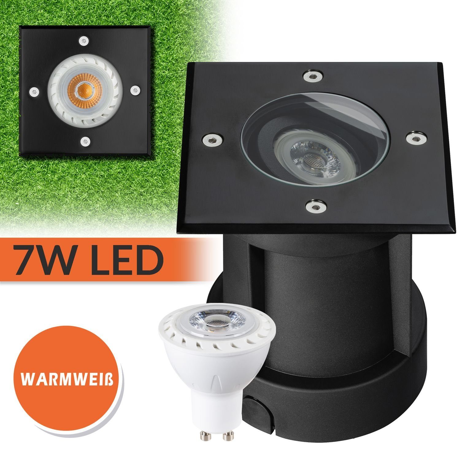 LEDANDO LED Einbaustrahler - Schwenkbar LED - LED 7W von GU10 - Schwarz Bodeneinbaustrahler Set L