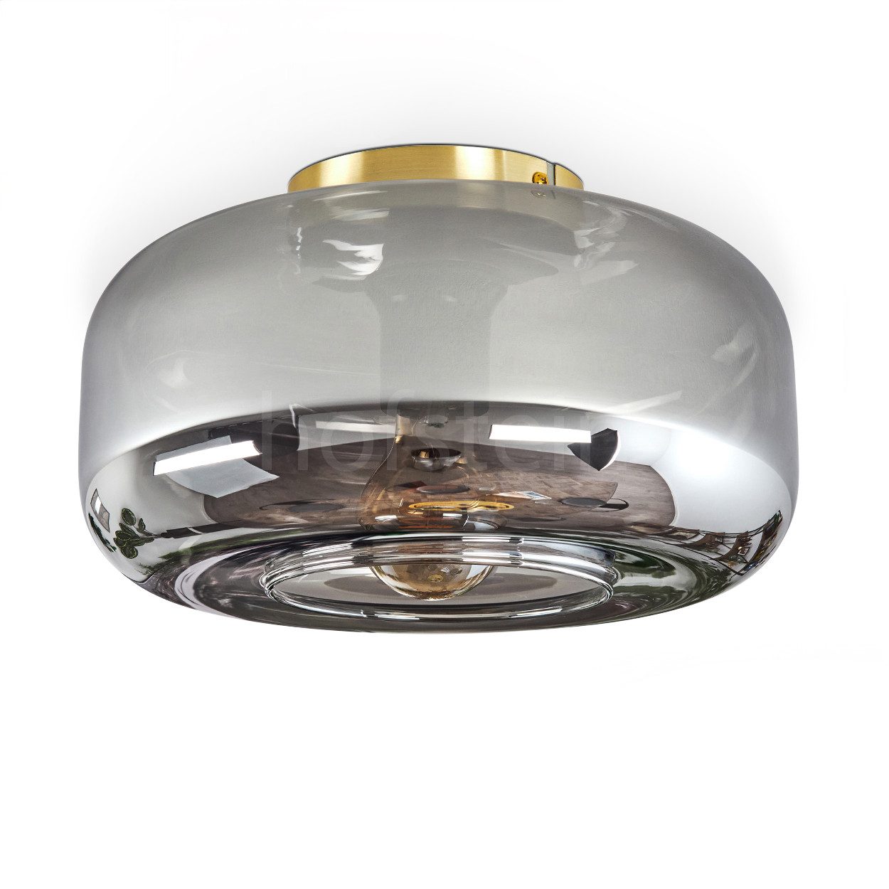 hofstein Deckenleuchte Deckenlampe aus Metall/Glas in Messing/Rauchfarben/Chromfarben, ohne Leuchtmittel, Vintage-Design mit Glasschirm (28 cm), 1 x E27, ohne Leuchtmittel