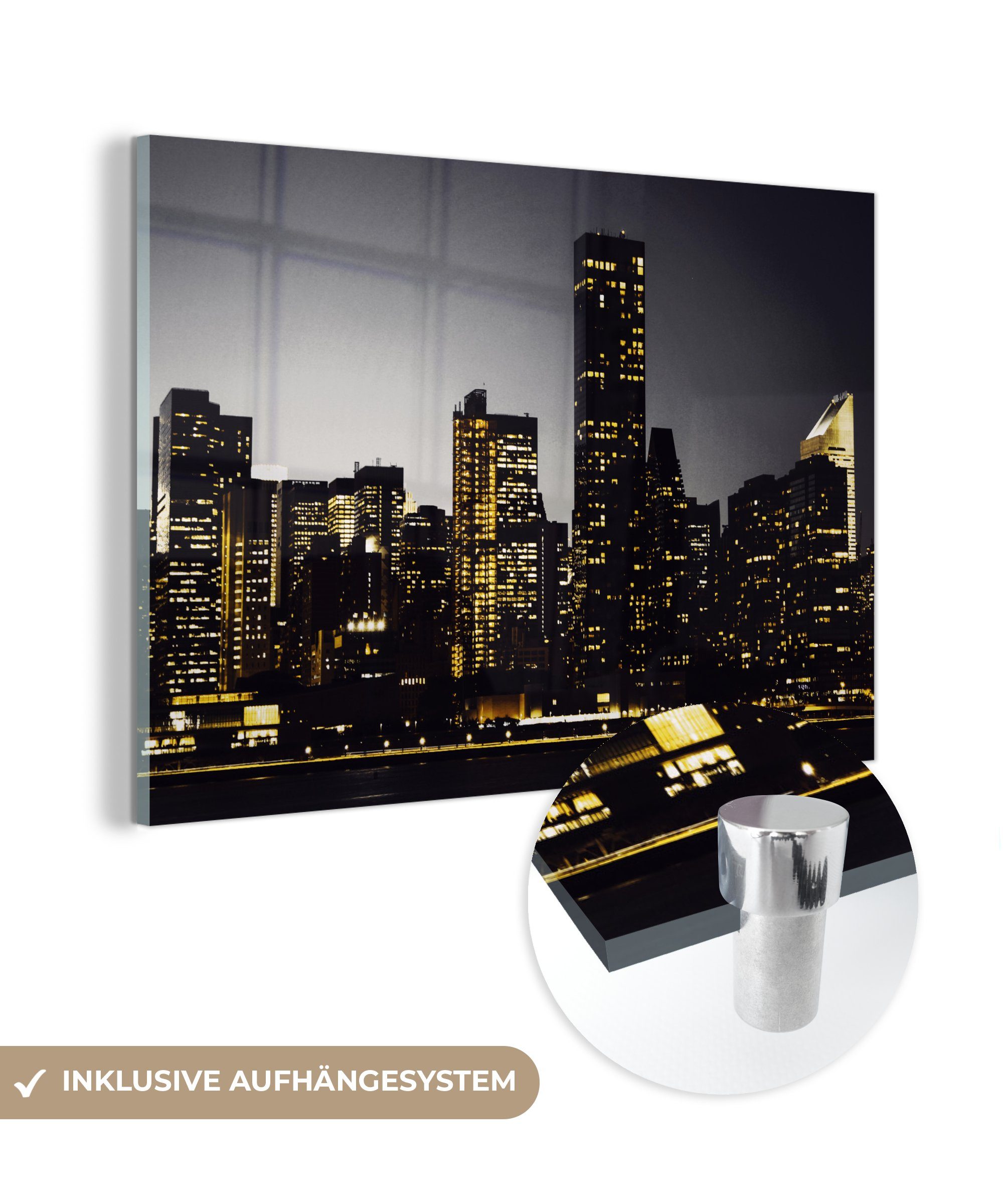 MuchoWow Acrylglasbild New York - Beleuchtung - Lampe, (1 St), Acrylglasbilder Wohnzimmer & Schlafzimmer