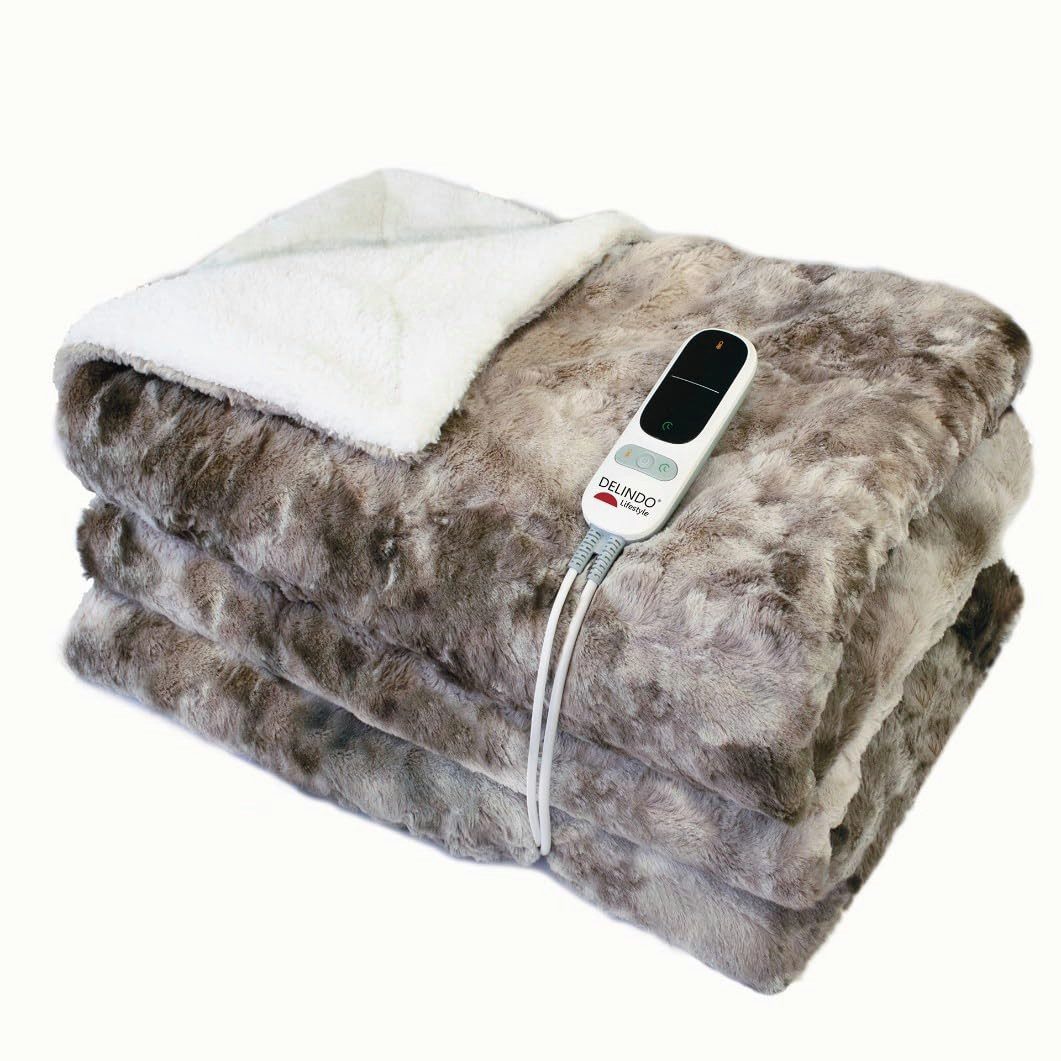 Delindo Lifestyle Heizdecke XXL Winterfell, 9 Heizstufen, 1-tlg., mit Abschaltautomatik, 215x240 cm groß, Lammfell-Optik, waschbar