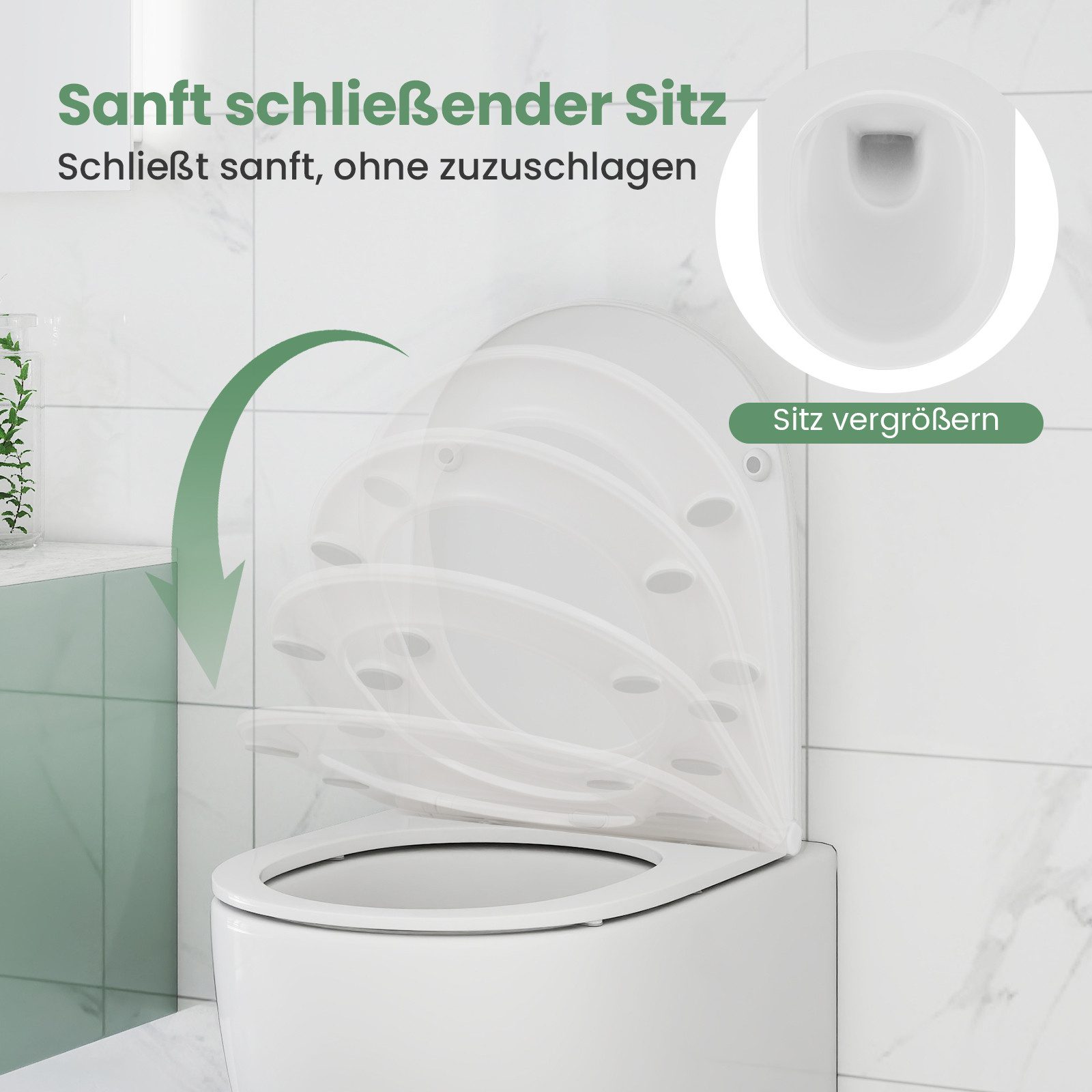 COSTWAY Tiefspül-WC spülrandlos, Hänge, Wand-WC mit Sitz, Dual-Spülsystem