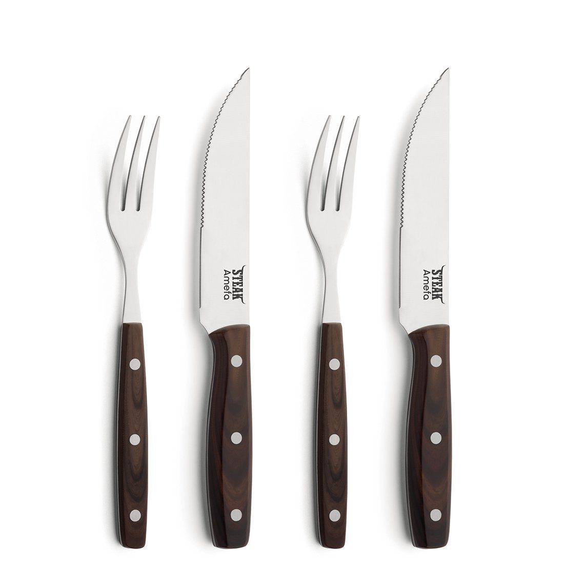 Amefa Steakbesteck PORTERHOUSE (4-tlg), 2 Personen, Edelstahl 18/10, Klinge: 13/0, scharfe, gezackte Klinge