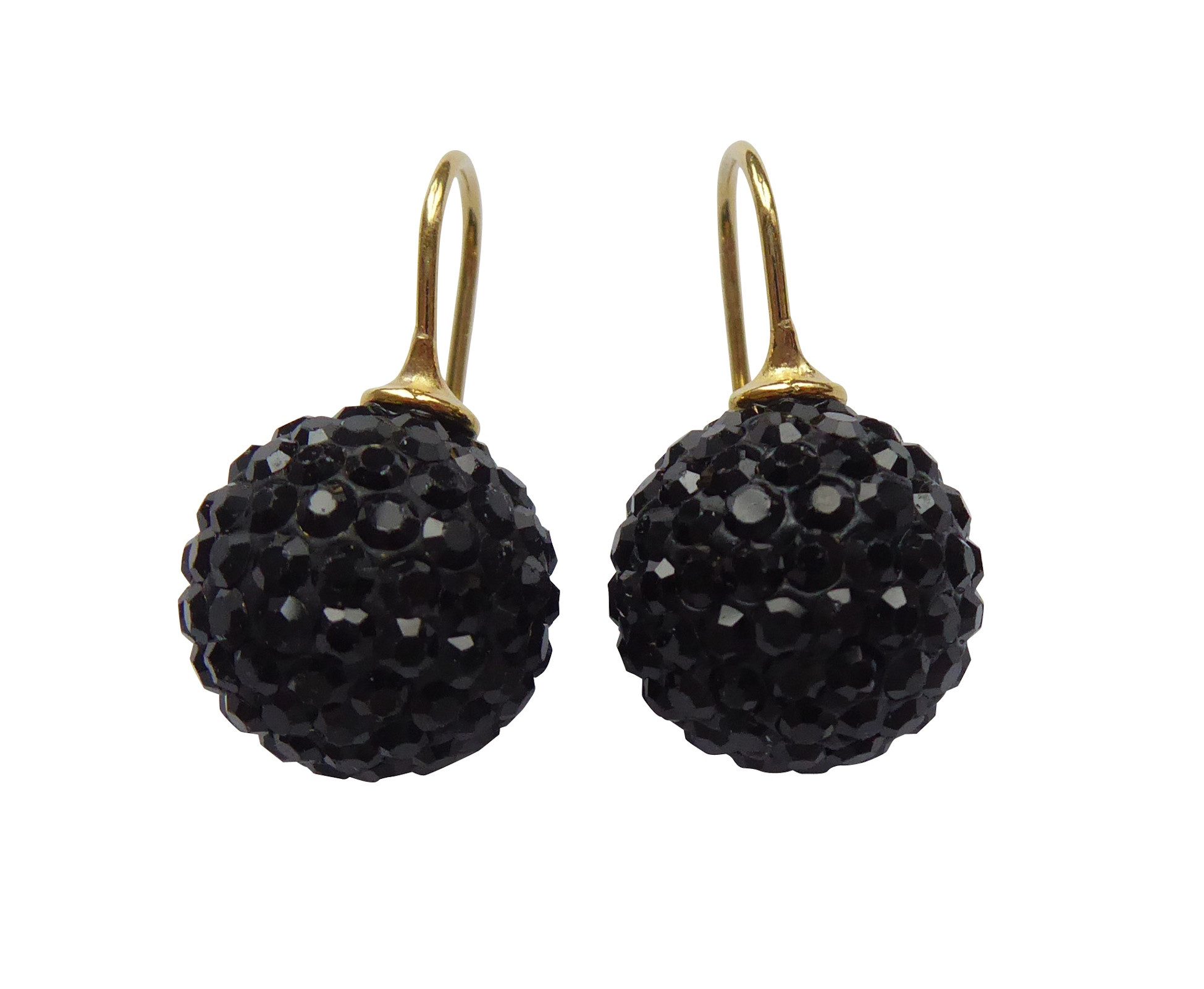 Paar Ohrhänger Thea schwarz gold-platt. Glitzer Strass-Ohrringe festlich