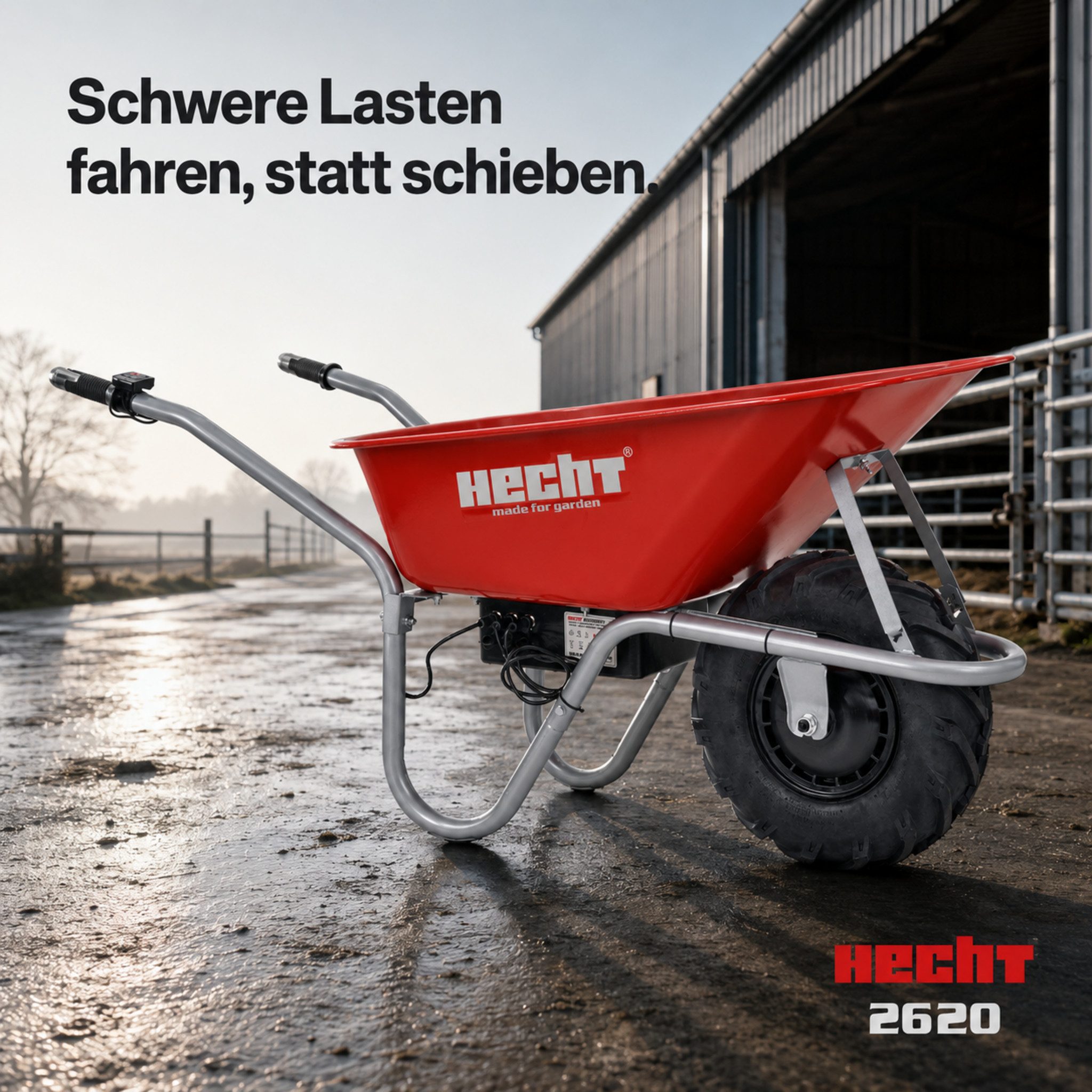 Hecht Motorschubkarre 2620 mit 24V/12Ah Akku, 80 l, 260kg, 280W, bis 6km/h, 10h Laufzeit