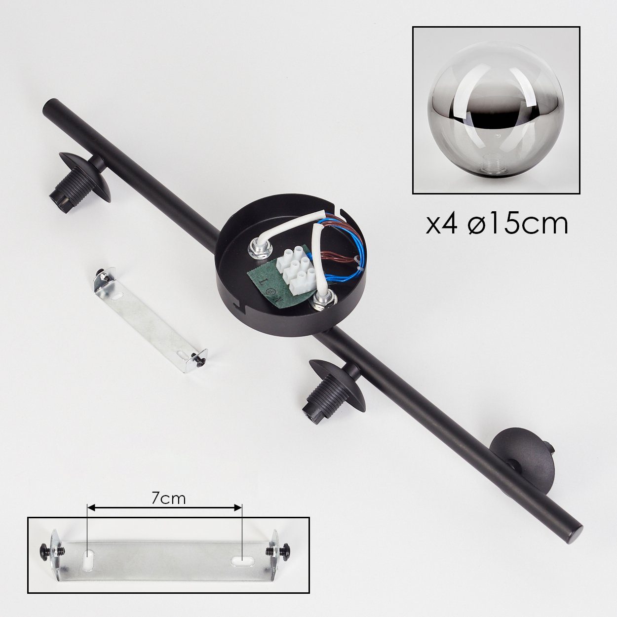 hofstein Deckenleuchte Deckenlampe aus Metall/Glas in Schwarz/Rauchfarben/Klar, ohne Leuchtmittel, Leuchte im Retro-Design aus Glas, 4 x G9 LED, ohne Leuchtmitt – Bild 5 von 5