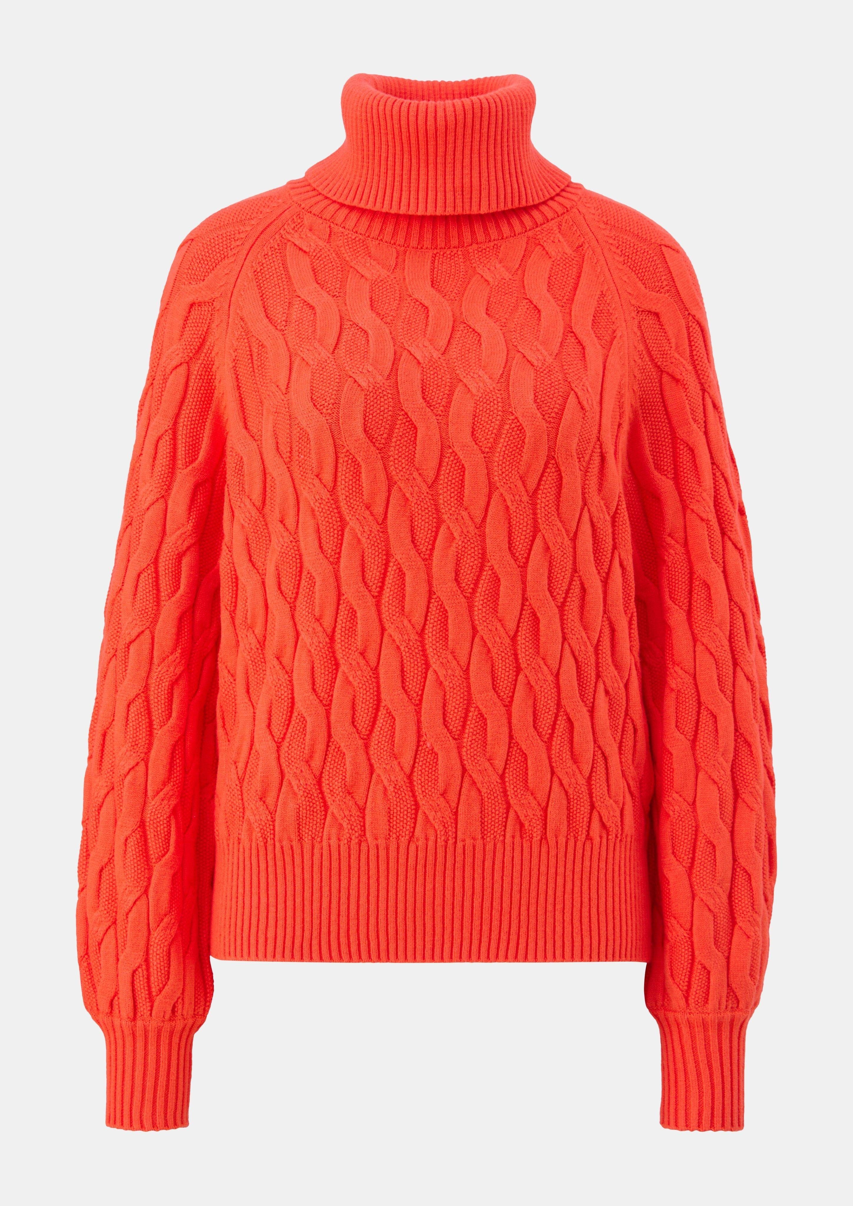 Comma Langarmshirt Strickmuster mit orange Pullover