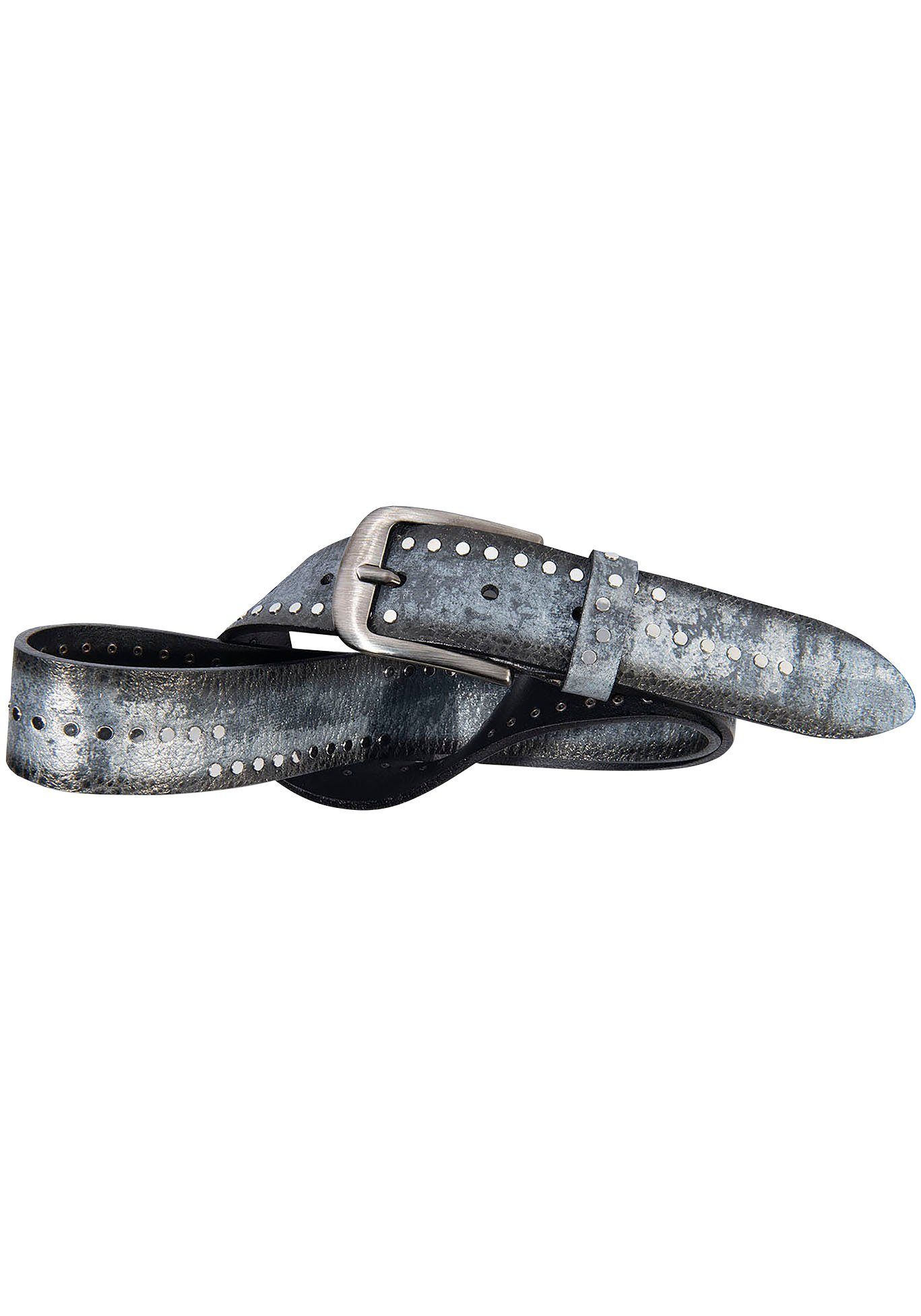 Silbergift Ledergürtel Lederguertel im Used-Style mit Nietenbesatz schwarz